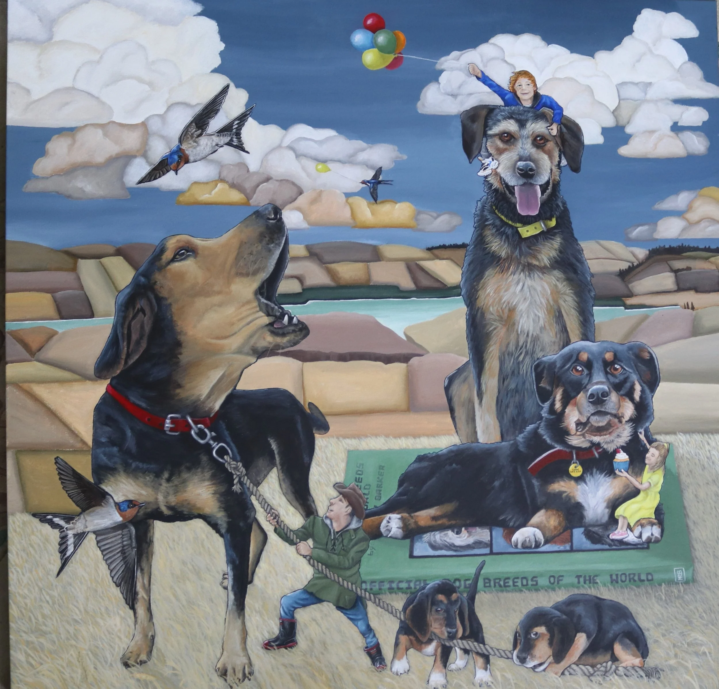 118: Marie Reid SOLD 
Owaka 
Hunterway Party 
1000mm x 1000mm 
Acrylic Painting 
$3200.00 
