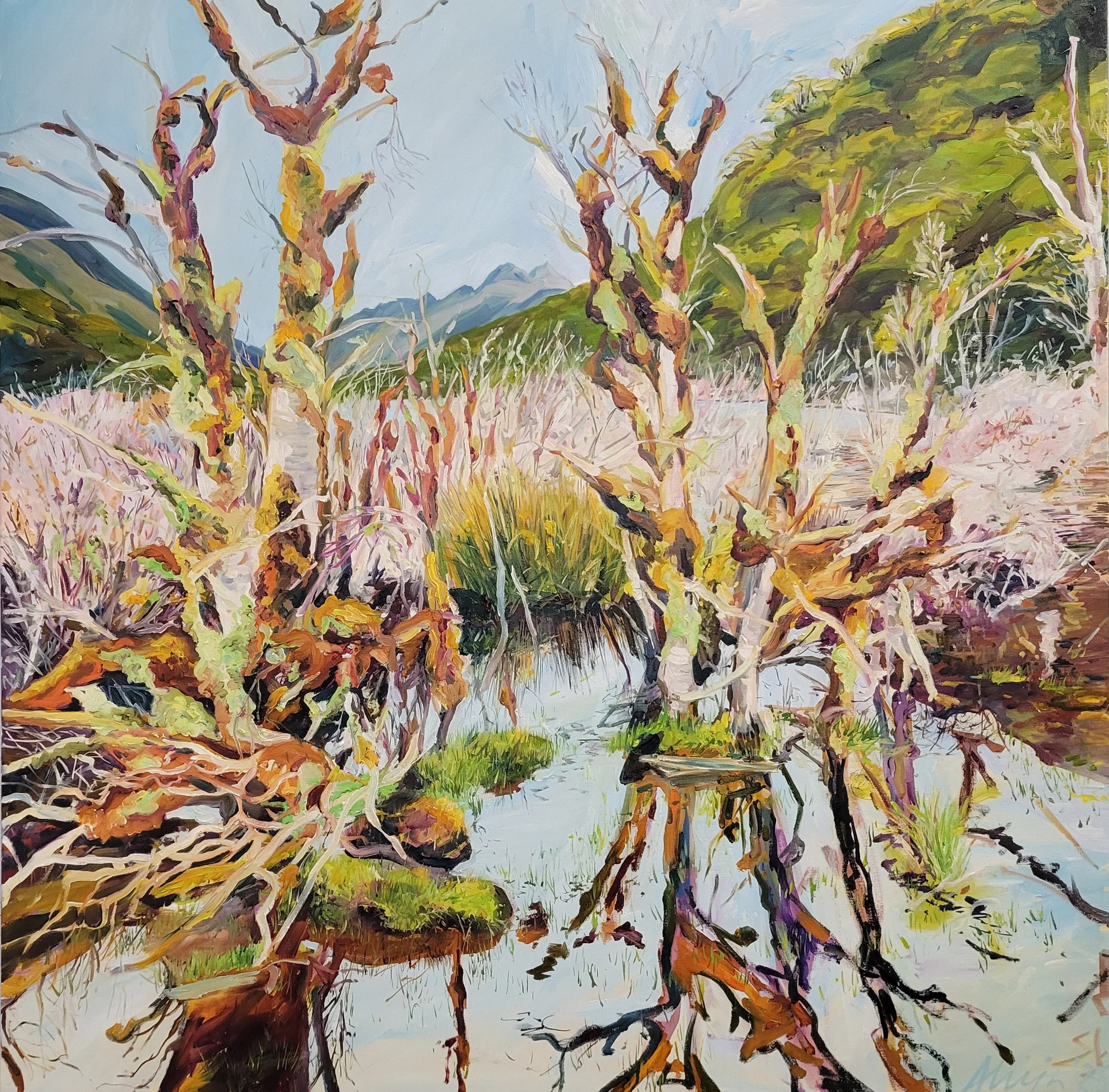 45: Alicja Gear 
Runner-Up Winner 
Pukerua Bay 
As above, so below; as within, so without; as the universe, so the soul 
1000mm x 1000mm 
Oil Painting 
$4500.00 
