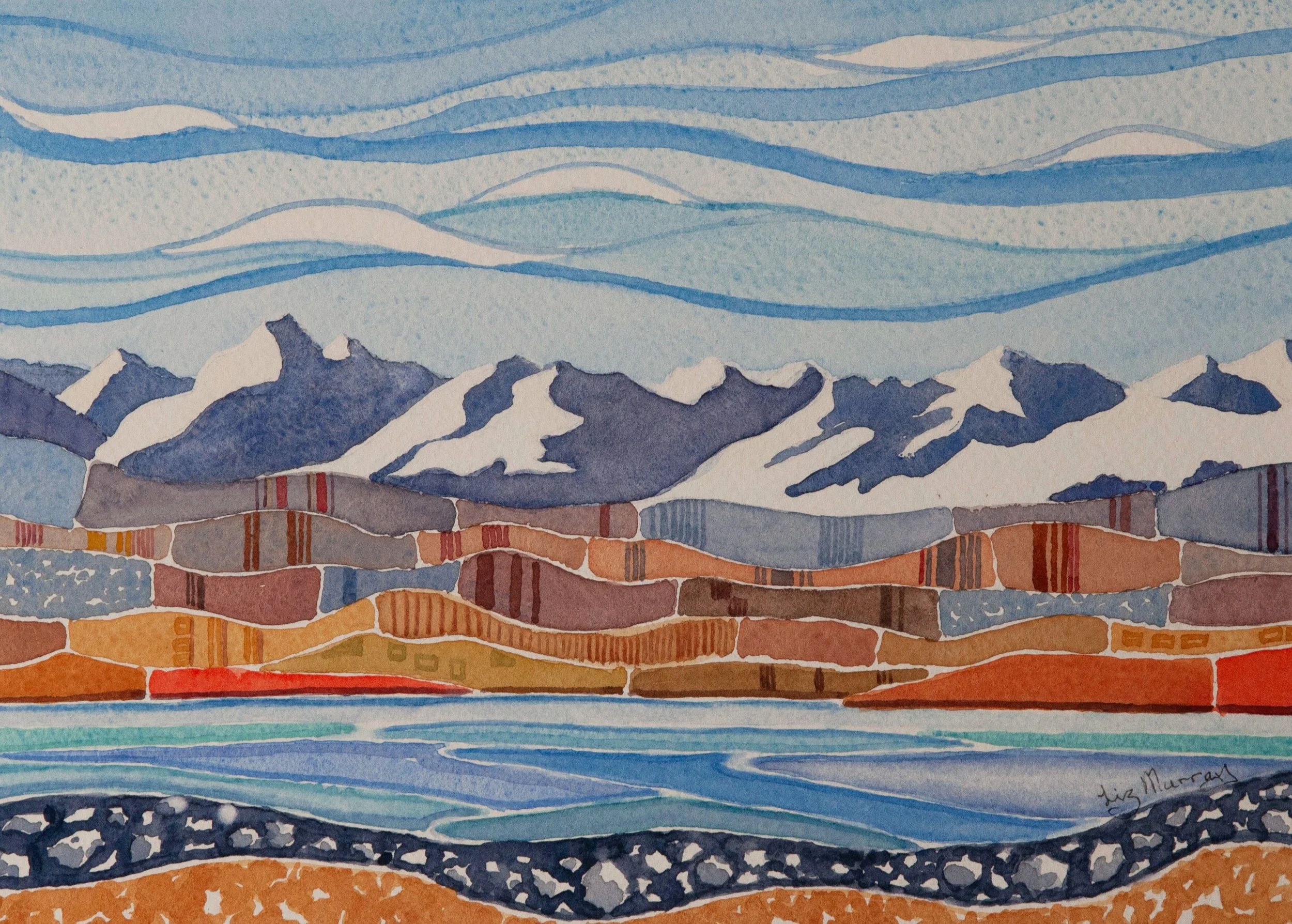 101: Liz Murray SOLD 
Twizel 
Strata 3 : High Country 
445mm x 320mm 
Watercolour 
$350.00 
