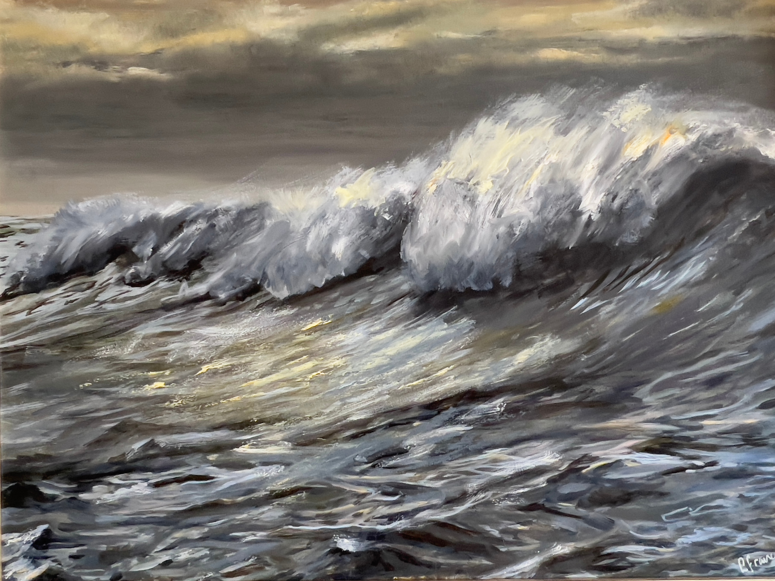 40: Lorraine Frances-Rees 
Timaru 
High Seas at Caroline Bay 
720mm x 520mm 
Oil Painting 
$650.00 
