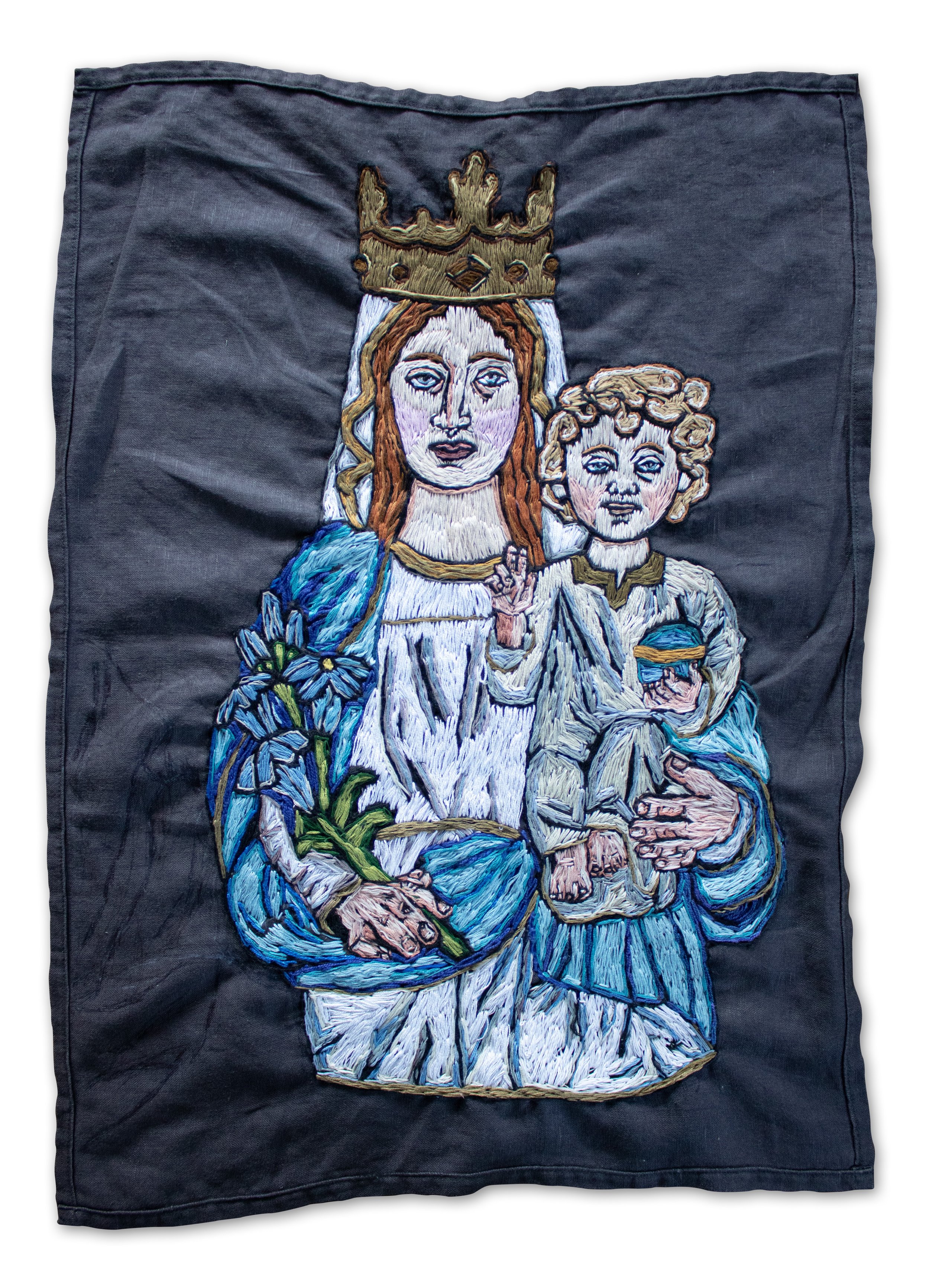 42: George Peter Fraser 
Ōtepoti 
Mary is my homegirl 
500mm x 700mm size of canvas, 350mm x 550mm embroidered area 
Other 
$3000.00 
