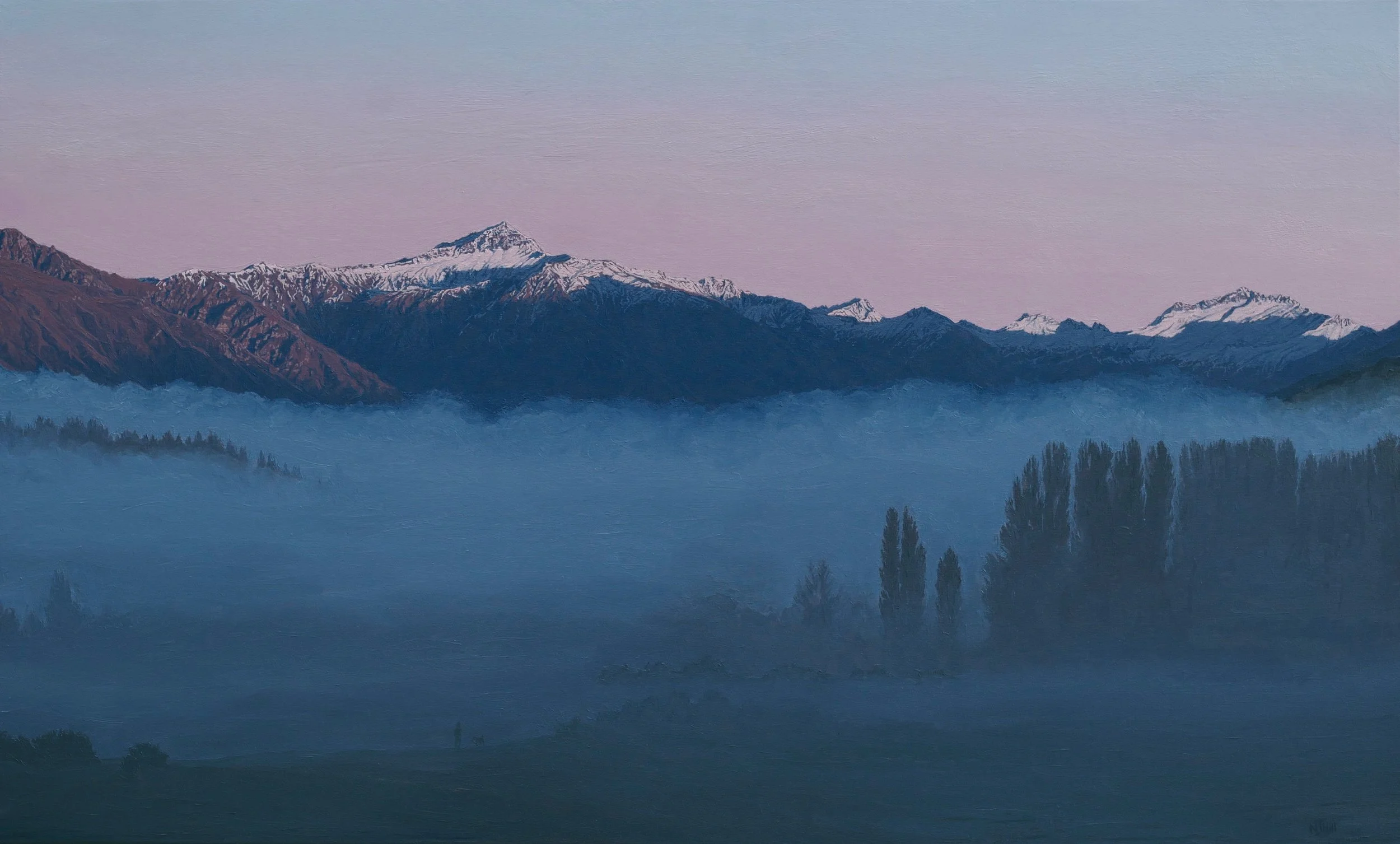 60: Nathan Hill 
Dunedin 
Black Peak above the river fog 
1000mm x 600mm 
Oil Painting 
$6000.00 
