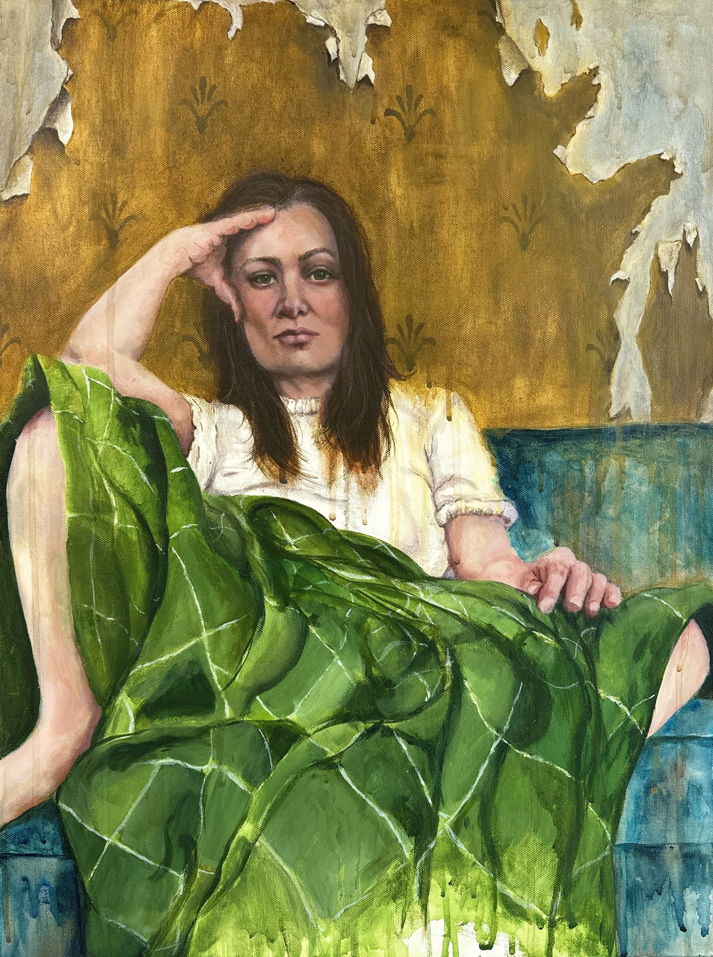 110: Emma Peers 
Queenstown 
Self Portrait - Threads of the Past 
450mm x 610mm 
Acrylic Painting 
$2800.00 
