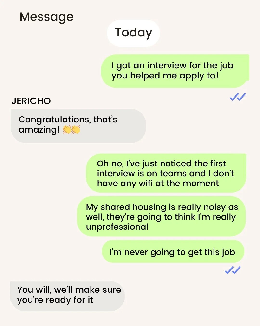 The reality for many of our participants.
They continue to face barriers even after securing a job interview, problems that can be easily solved for many of us, like not having access to wifi and the difficulties that come with living in shared housi