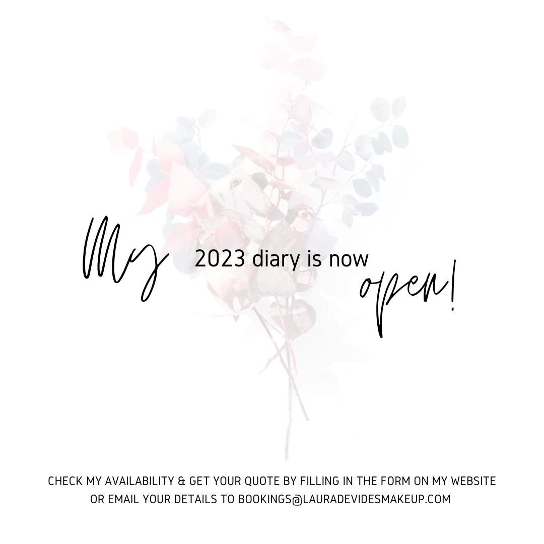 So, I&rsquo;m officially opening my 2023 Diary✨ If you&rsquo;re getting married in 2023 and would like to have your makeup done by me please get in touch by filling out the form on my website (it doesn't take long I promise😉) or email your details t