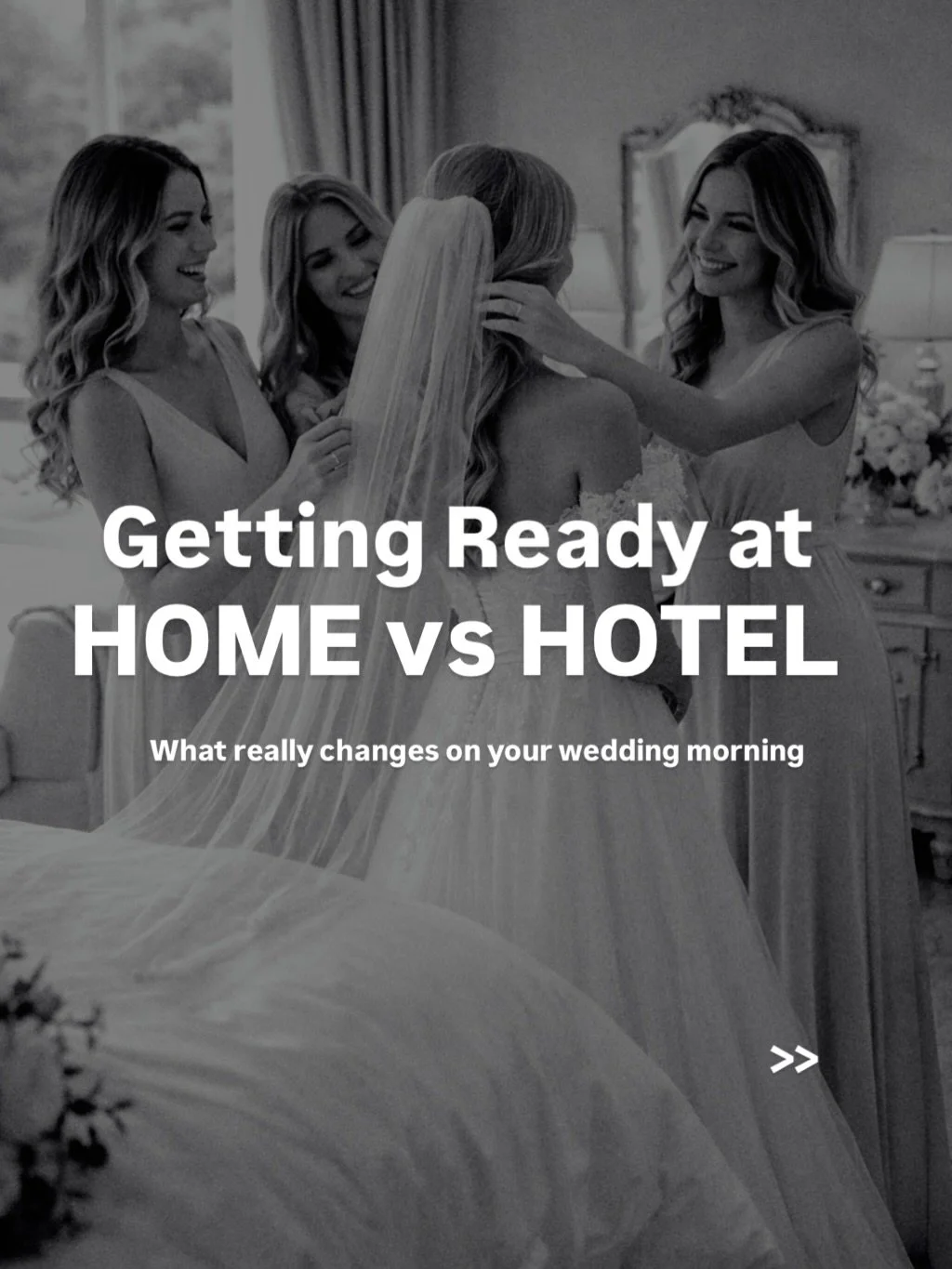 Where you choose to get ready on the wedding morning really shapes the experience.

From a hair and makeup point of view, both work beautifully.
Getting ready at home and getting ready at a hotel can both be amazing when they&rsquo;re planned properl