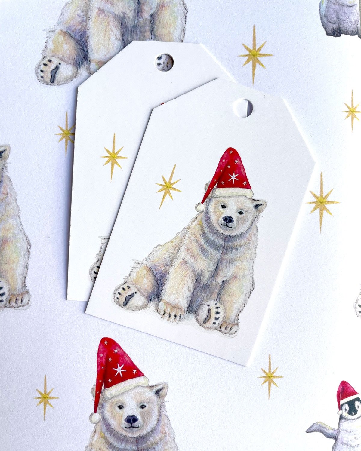 ❤️ Bring the bling to your pressies this festive season with my Astrid the polar bear and Penelope the baby penguin wrapping paper and matching tags! ❤️