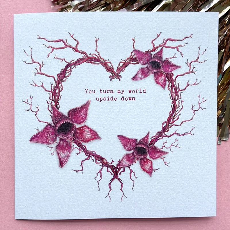 retro sci fi horror card stanger things upside down love UK