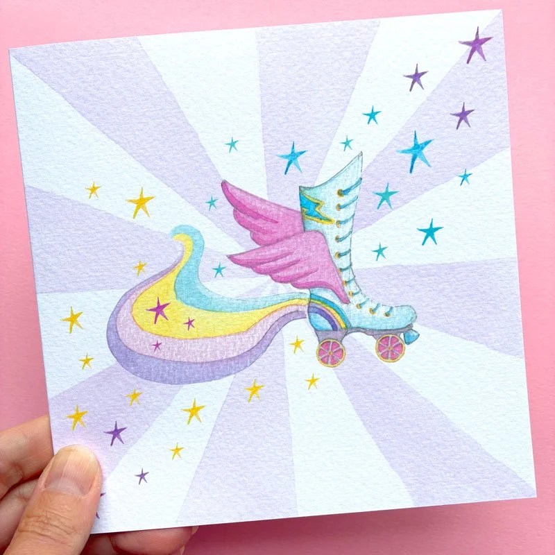 Rainbow Roller disco birthday card UK