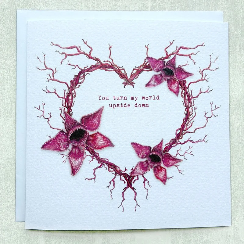 watercolour painting demogorgon vecna inspired anniversary romance love card UK