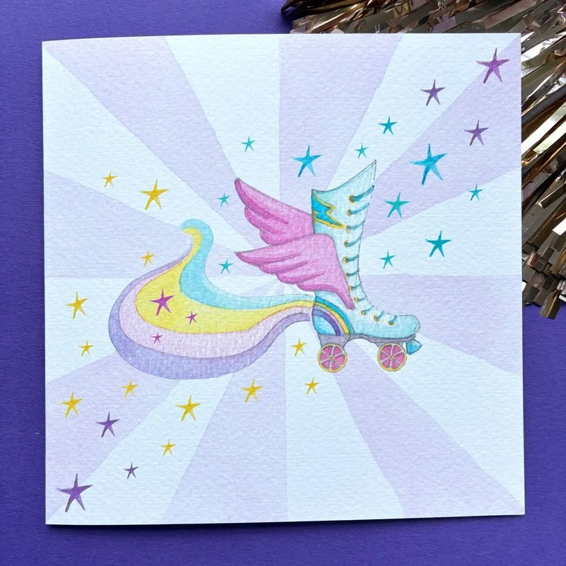 Roller skate birthday party card handmade