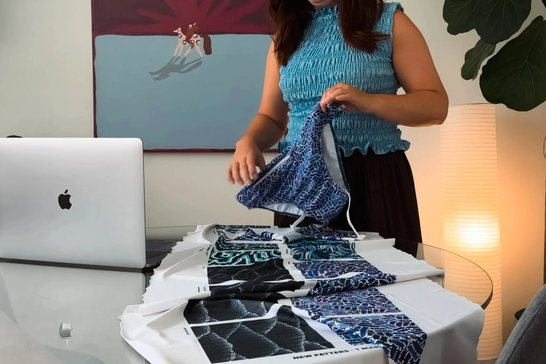 Custom apparel graphic design by Modella Creative. Swatches, print samples, fabric comparison and mentoring