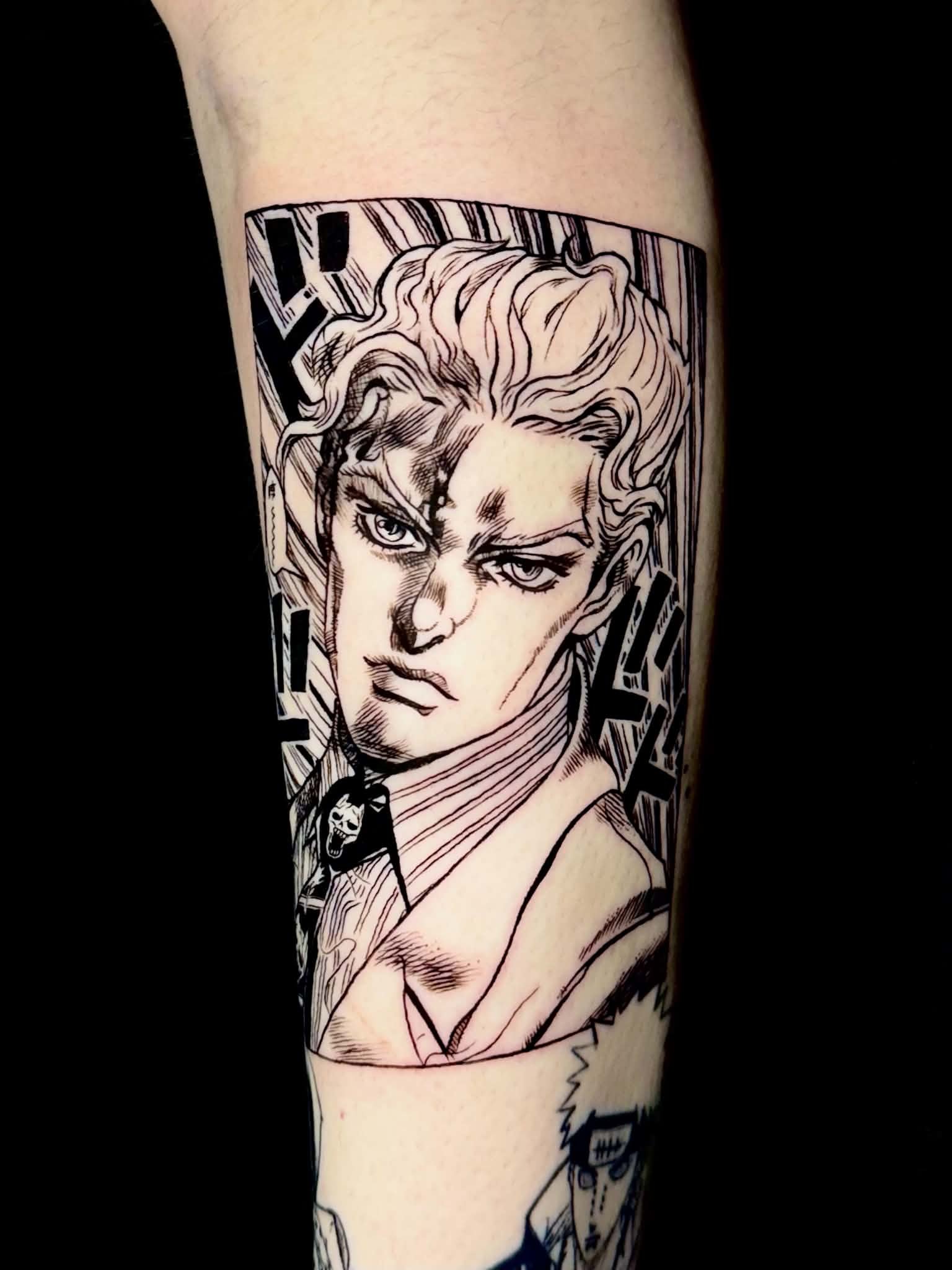 Blackwork manga portrait tattoo by Hailee Rivera