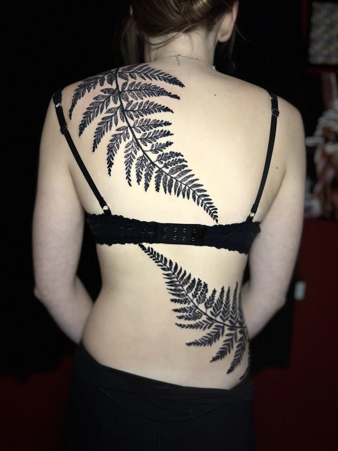 Blackwork fern back tattoo by Scott Flanders