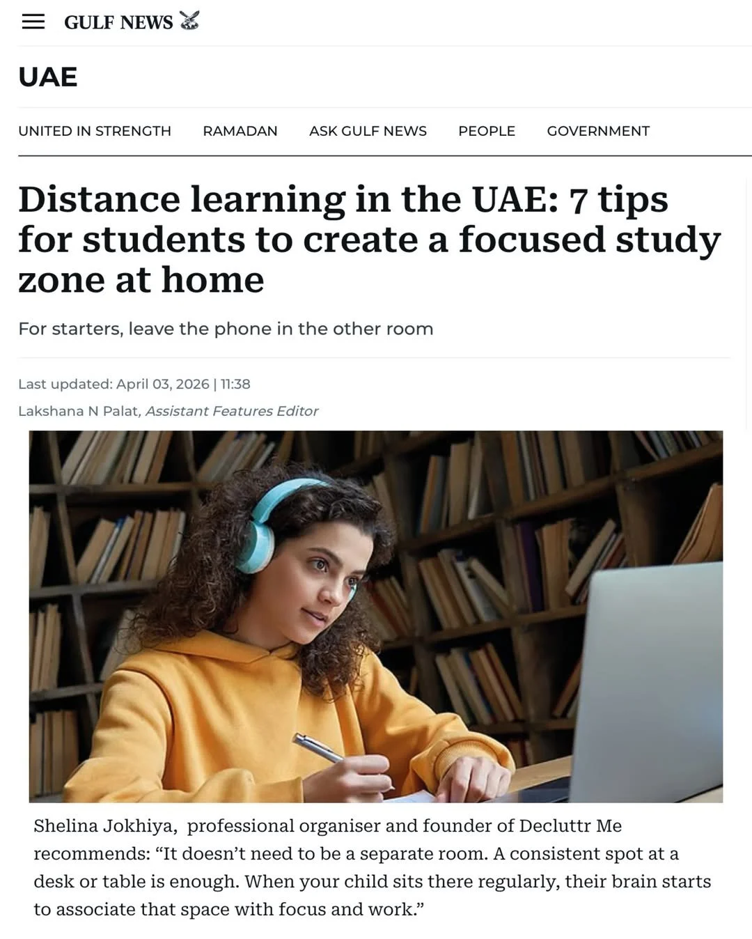 Gulf News - Distance learning in the UAE: 7 tips for students to create a focused study zone at home 