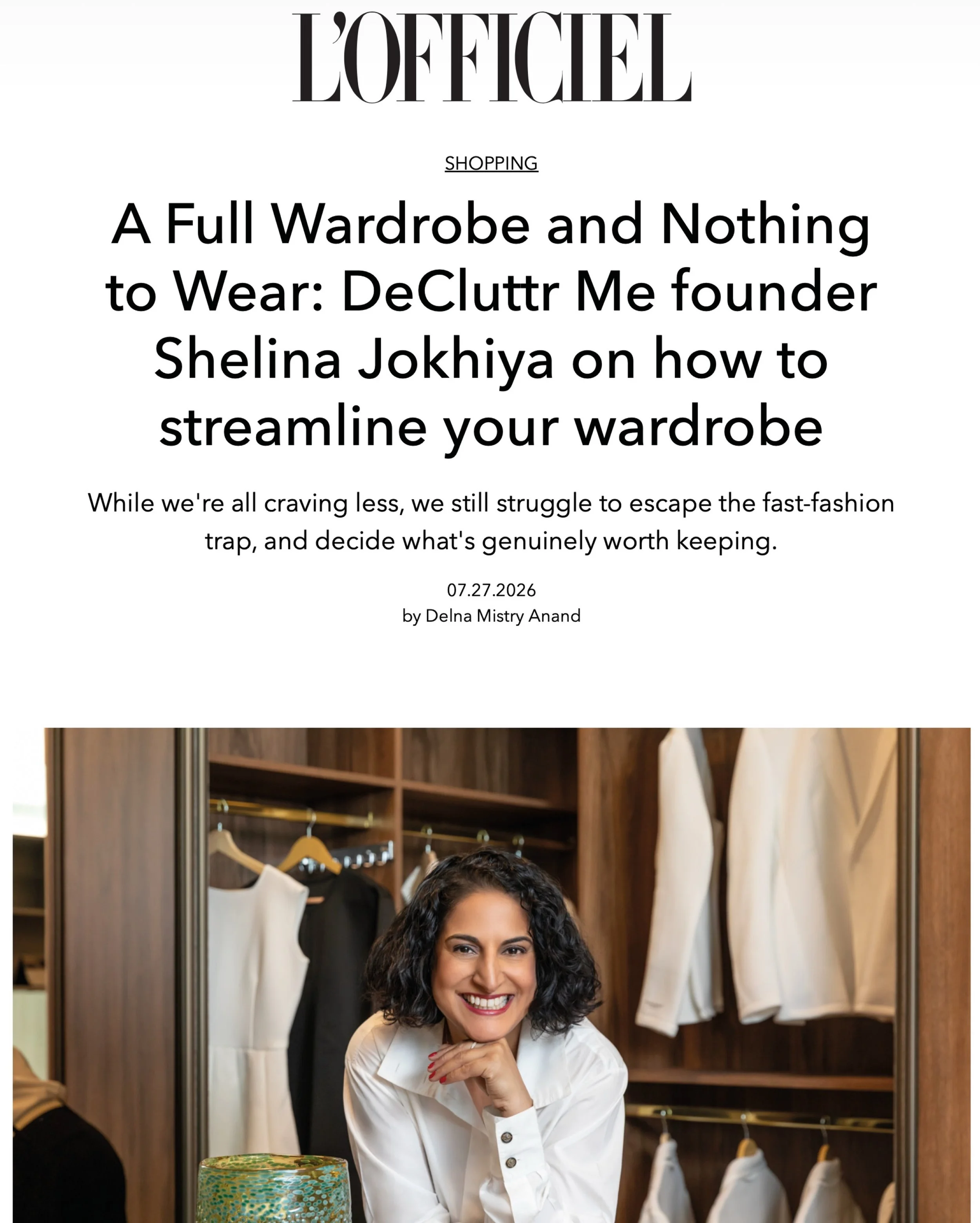 We&rsquo;re delighted to see our founder, Shelina Jokhiya, featured in @lofficielarabia A Full Wardrobe and Nothing to Wear, sharing her expert advice on creating a wardrobe that truly works for your lifestyle.

In the feature, Shelina explains why a