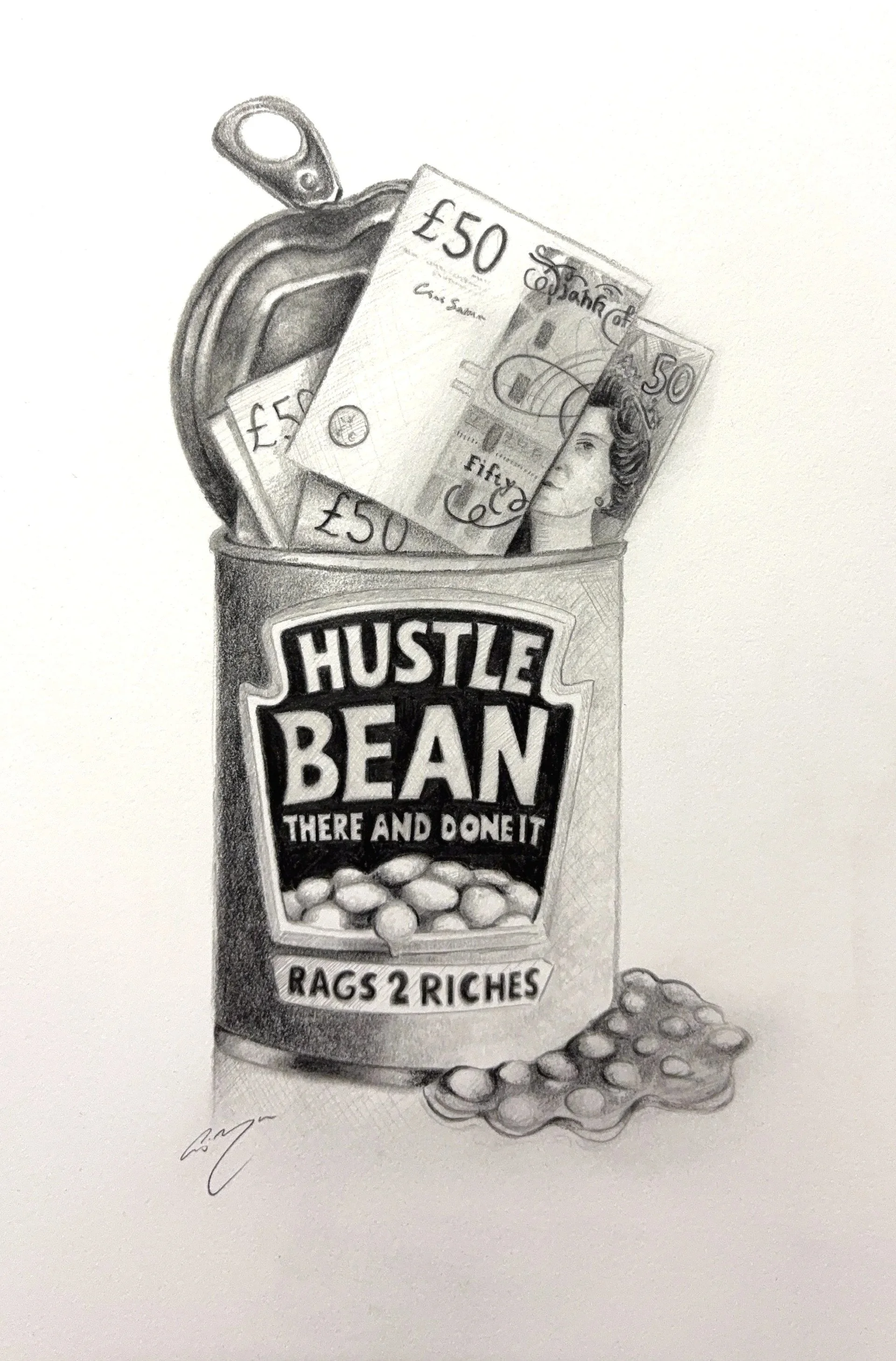 Original study sketch for "Bean there done it"
Pencil on A3 archival paper 
£150 (unframed) :- Contact for more info