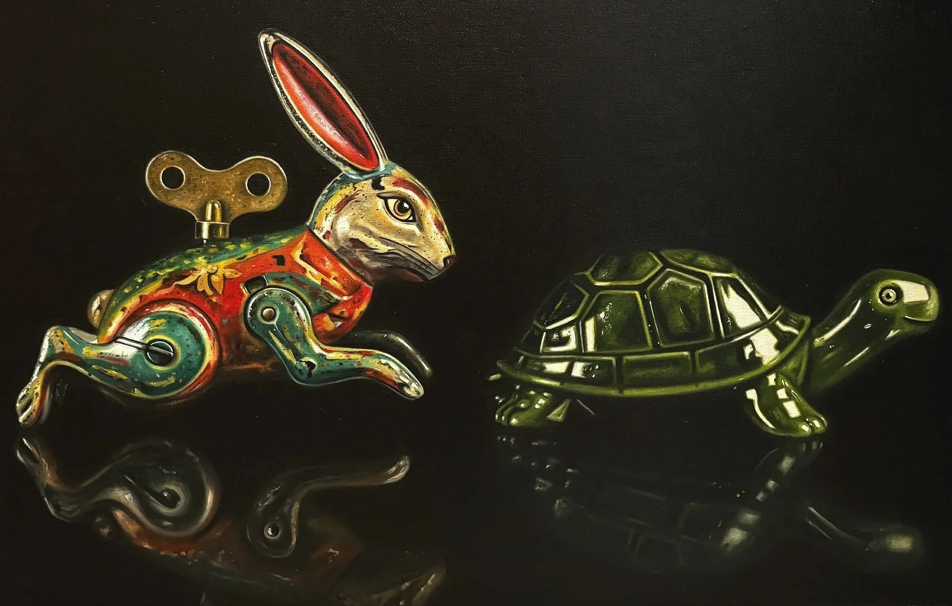 Title :- The Hare & the Tortoise
Size  - 75 cm × 50 cm (29.5" × 19.7")
Oil on Linen 
Price - £1,700

: - Contact for more info 
