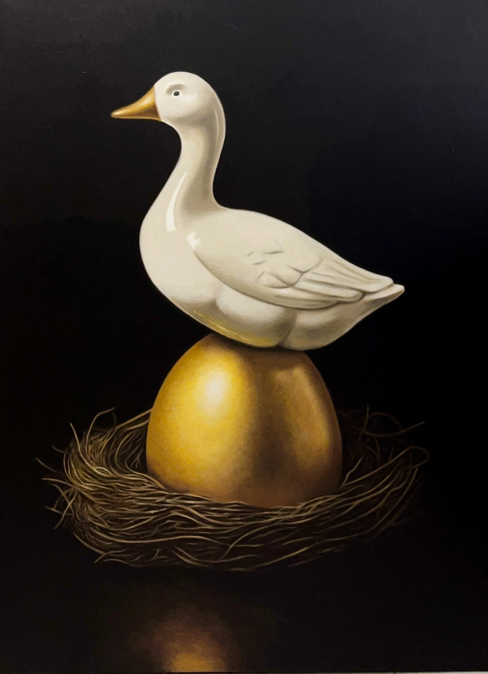Title:- Golden Goose  
Size:- 90cm x 122cm 
Medium:- Oil on linen 

Price 