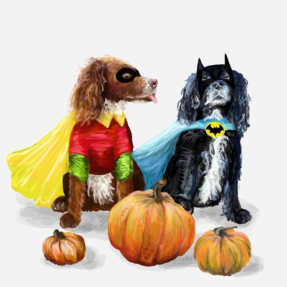 Reuniting the best dog duo there ever was

Even if Bryn is making it clear he wanted Taff&rsquo;s outfit 😛

Happy Howl-aween!

@dogsinaugust 
#artyismymiddlename #doggust #happyhalloween #spaniellove #spaniels #nanananananananabatman #batmancostume 
