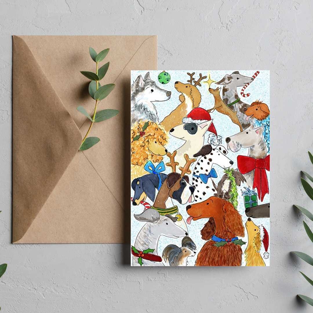 The perfect Christmas card for dog lovers

This year my Christmas design features pups of all shapes and sizes celebrating the festive season

Made from recycled paper and also fully recyclable, these are an eco conscious option

Still need persuadin