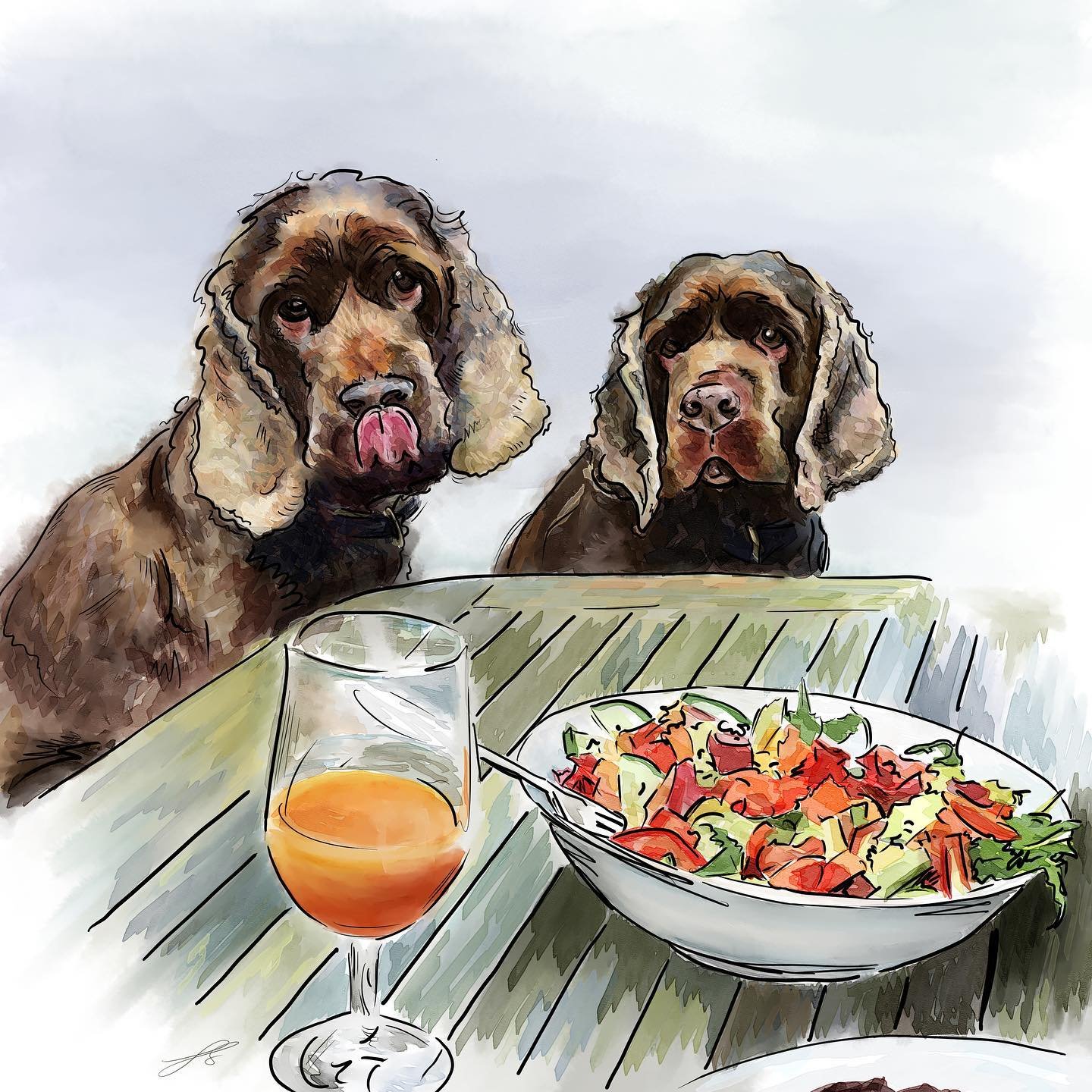 Day 14 of @dogsinaugust was the Sussex spaniel, a vulnerable breed with very few puppies registered each year.

This composition was inspired by some lovely photos by @mrjhackett of the gorgeous Muffin and Harry

#artyismymiddlename #doggust #doggust