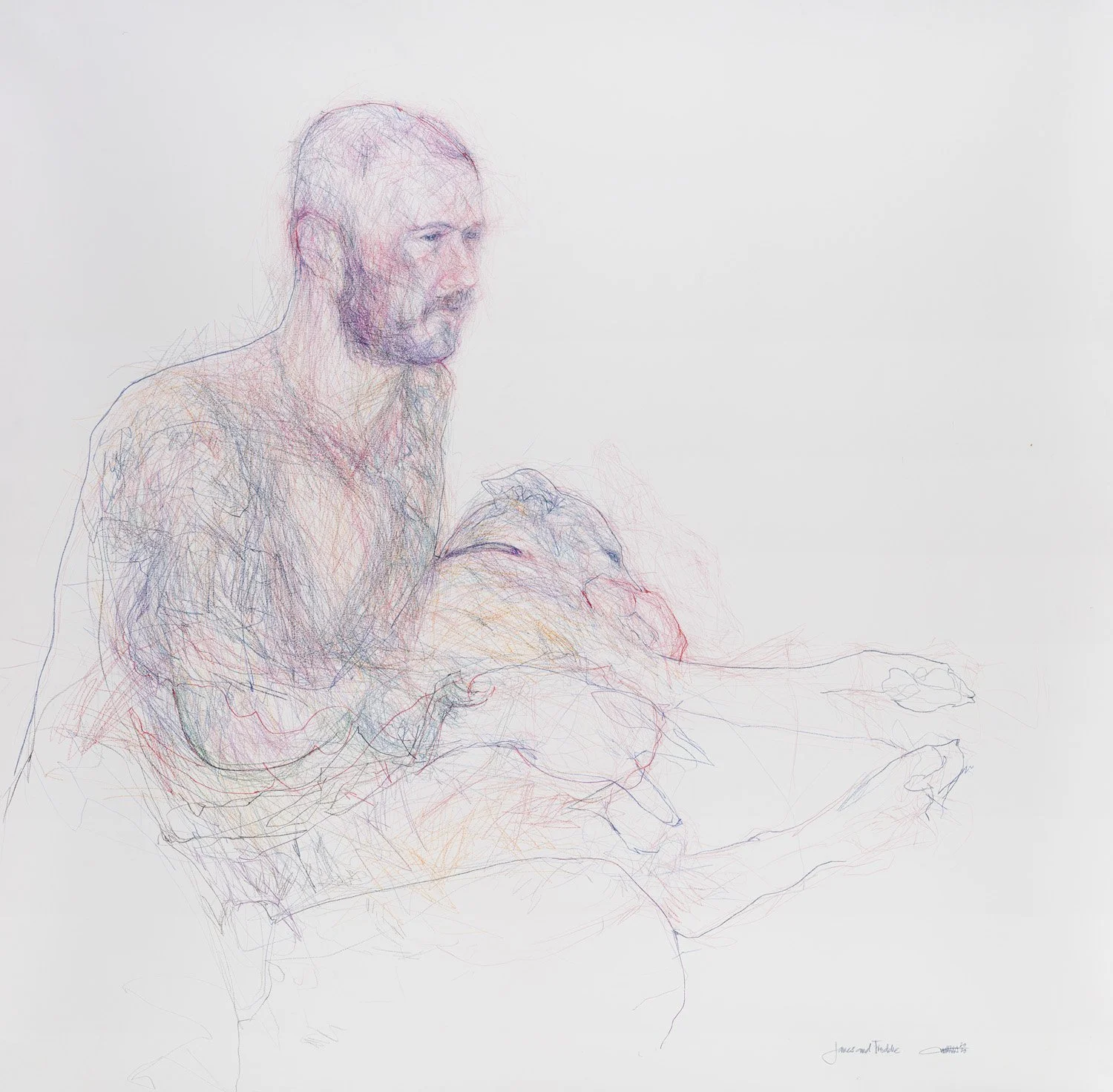 James and Freddie, coloured pencil on paper, 130 x 127 cm, 2020