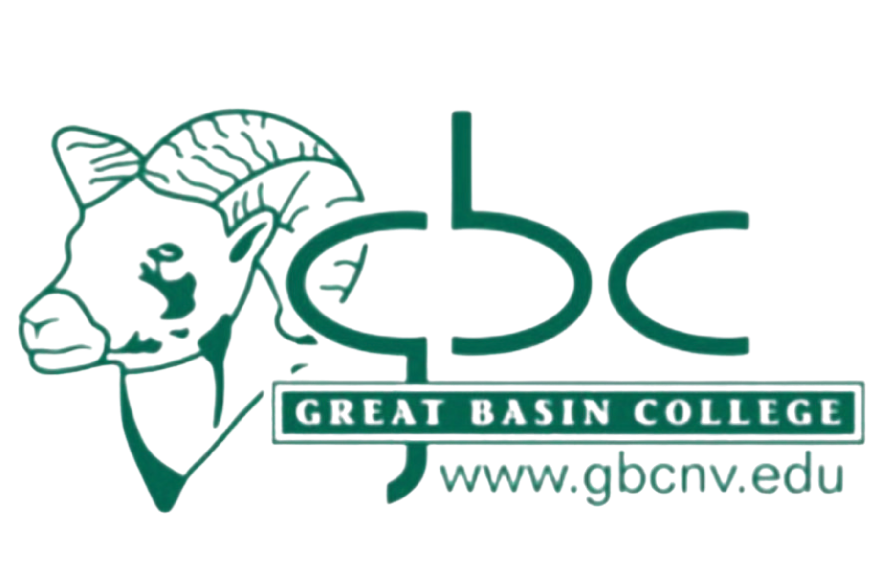 Green wireframe logo of Great Basin College with a stylized mountain and plant design, the college's name, and the website www.gbcnv.edu.