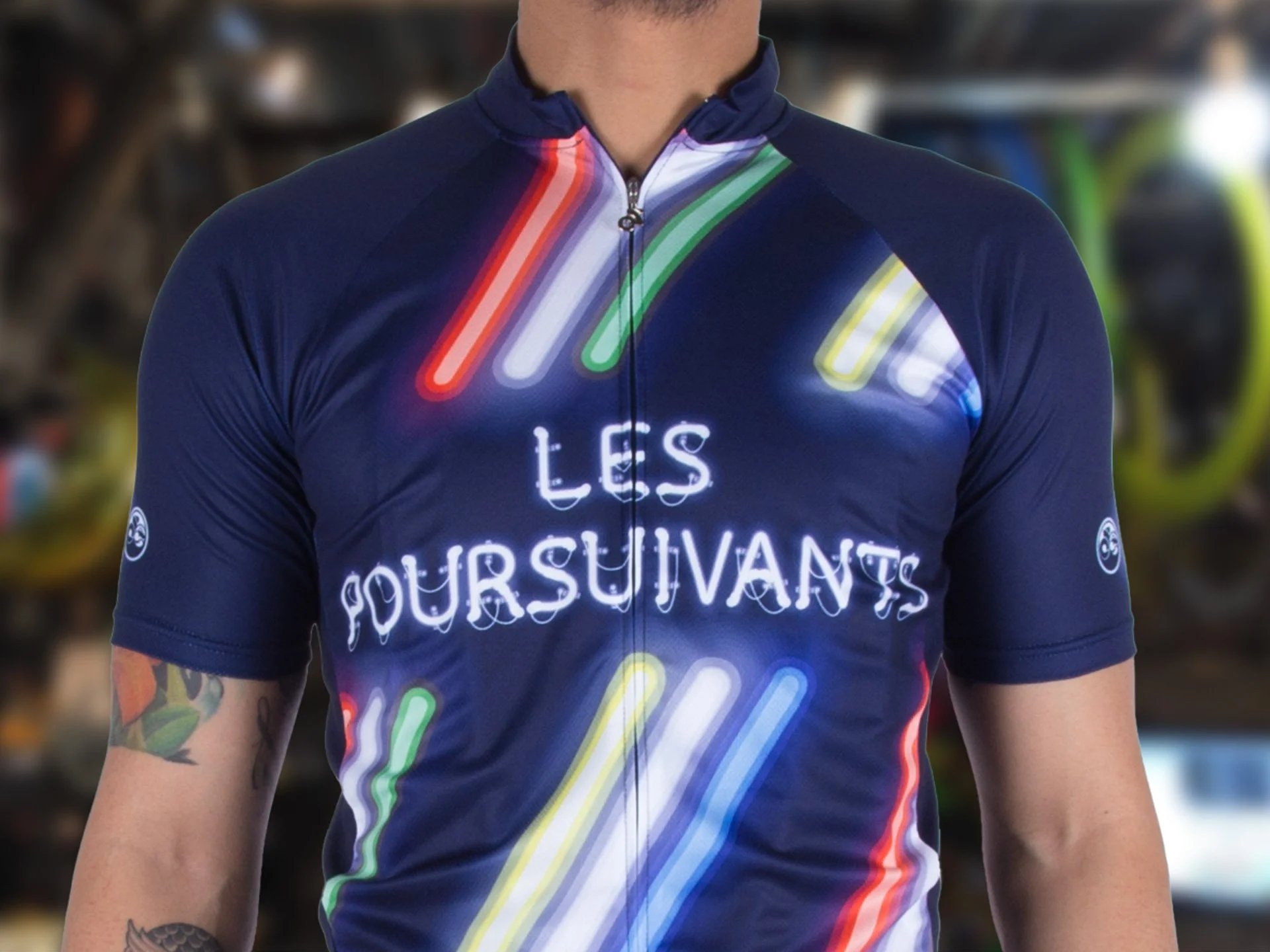 Neon Sign Textile Design for Cycling Activewear Client Les Poursuivants, Jersey City, NJ