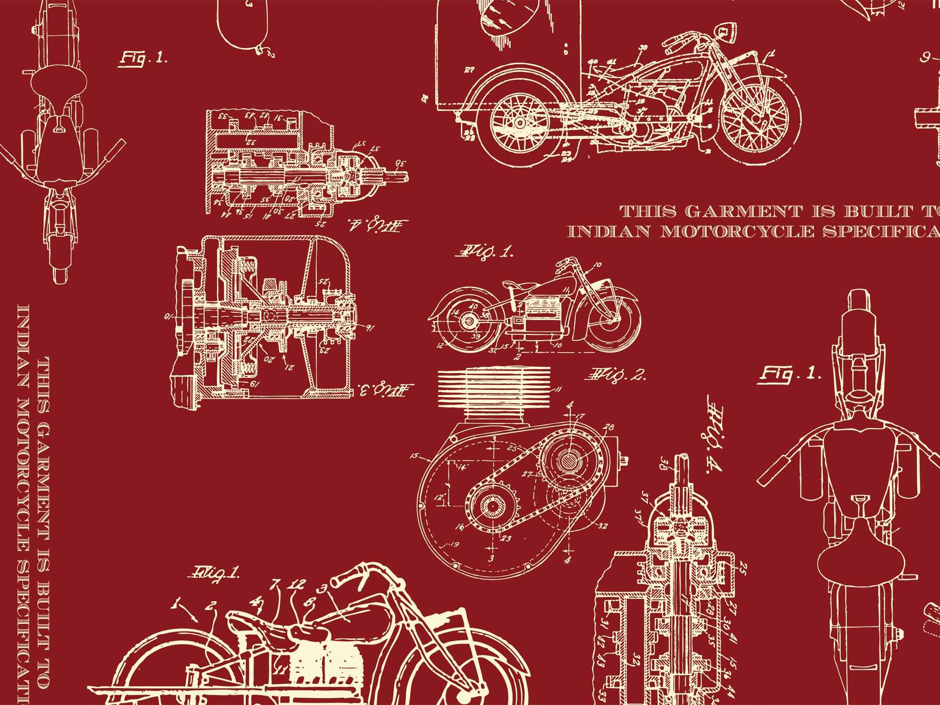 Custom Fabric Design for Indian® Motorcycle. The design utilized design patent sketches filed with the USPTO nearly a century ago.