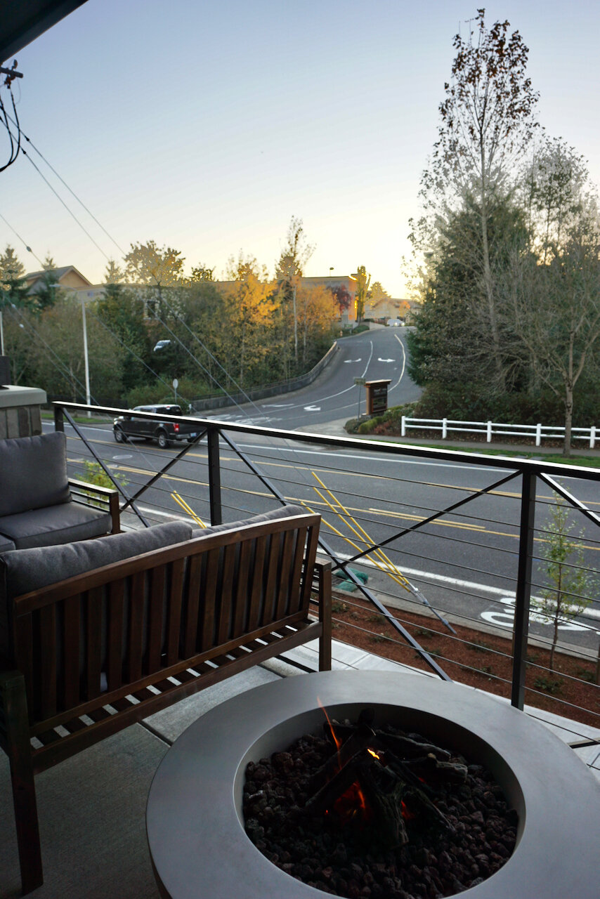  lounge outside in the 21+ patio by the gas fire pits 