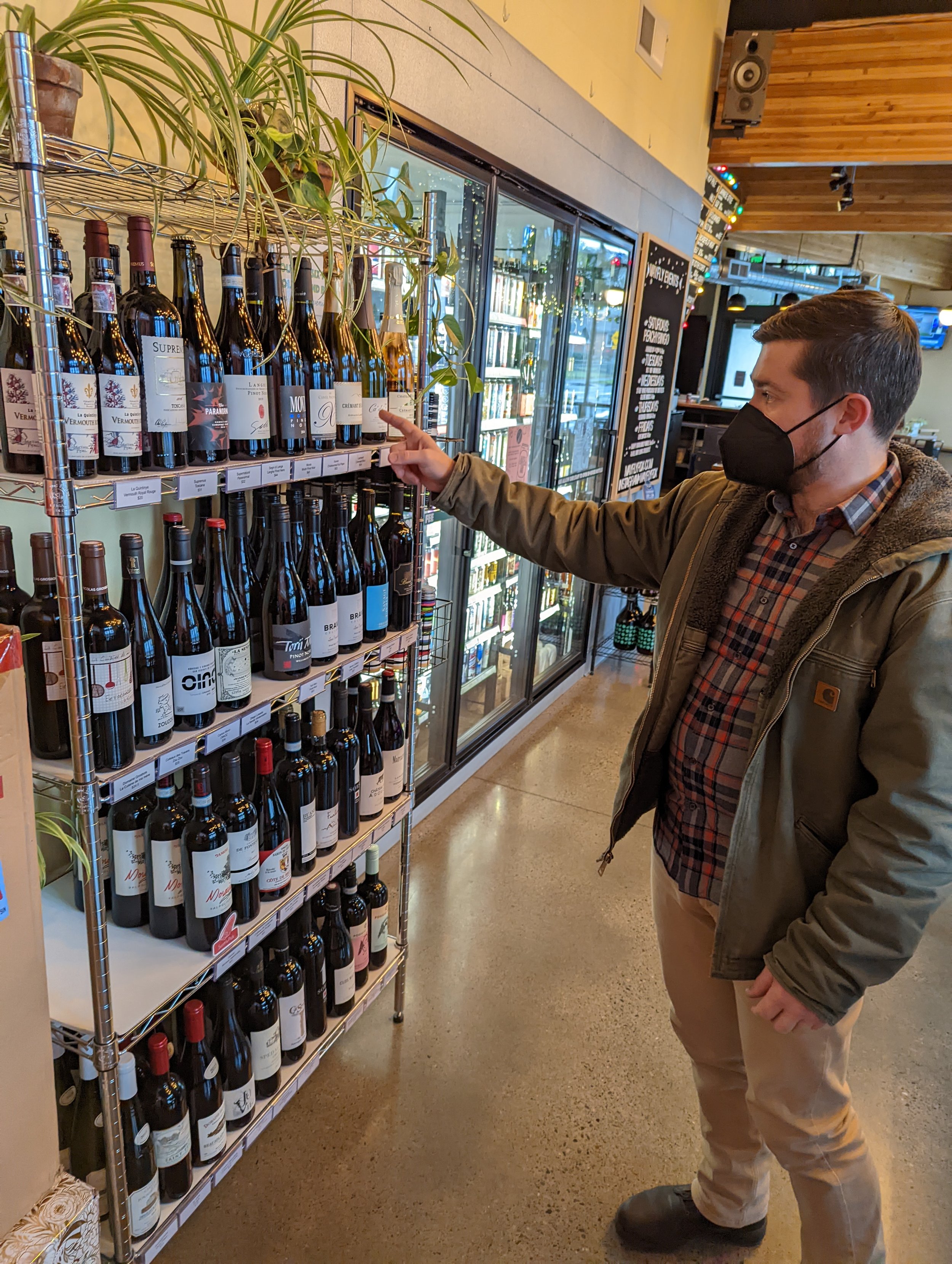browsing the Mayfly beer and wine selection