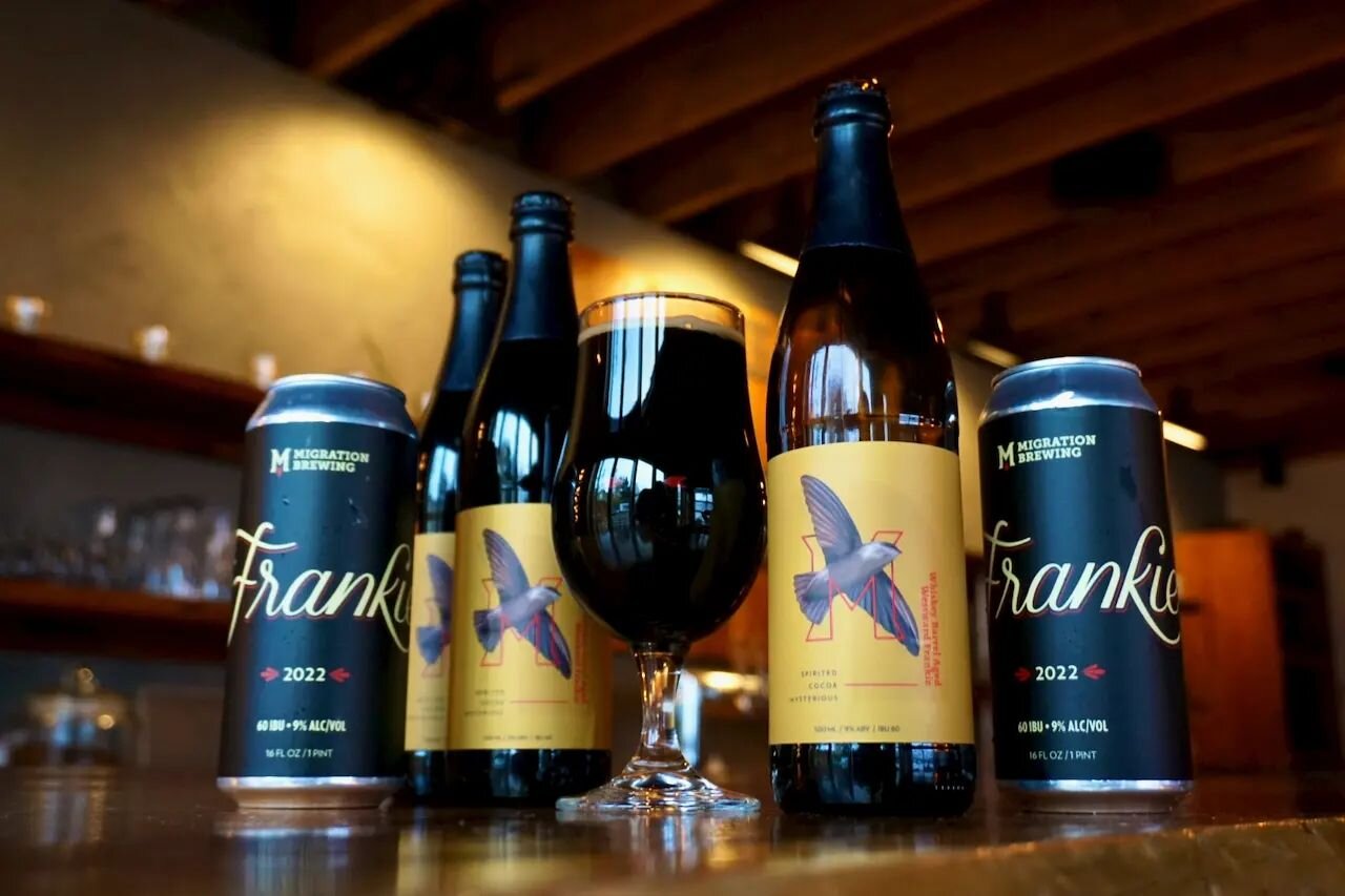 Dark days call for dark beers like @migrationbrewing's 2022 release of 'Westward Frankie' Imperial Stout.

This @oregonbeerawards silver medal winner is as smooth and balanced as this type of beer gets. Infused with cocoa and cacao nibs and aged for 