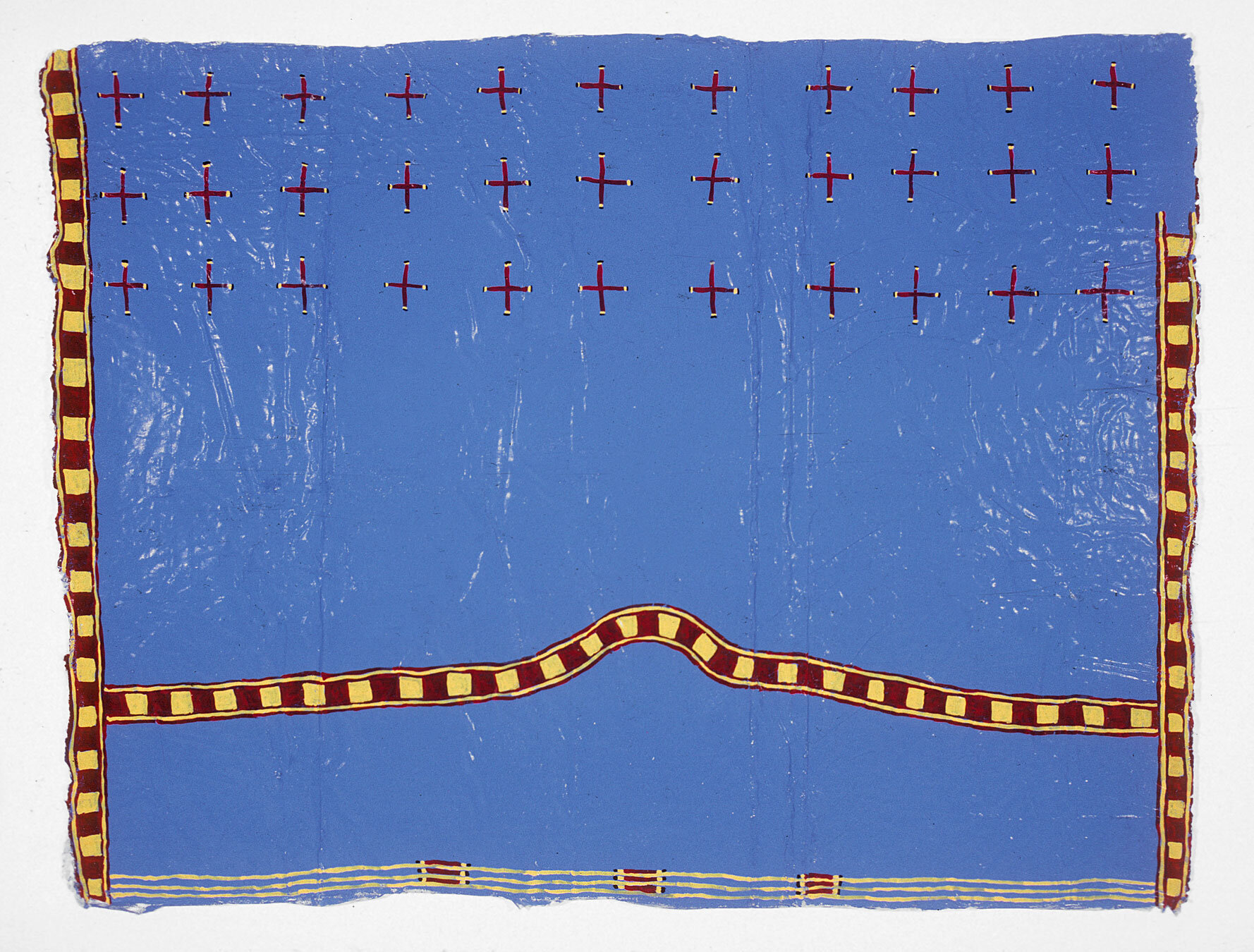   Crosses in Blue , 1980, cheesecloth, latex enamel, gesso, 65 x 85 inches 