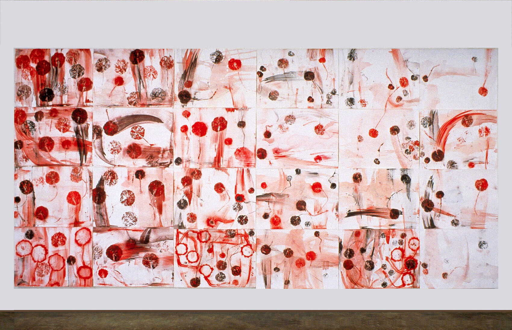   Red Nasturtium Series , 2002, acrylic on paper, 88 x 210 inches 
