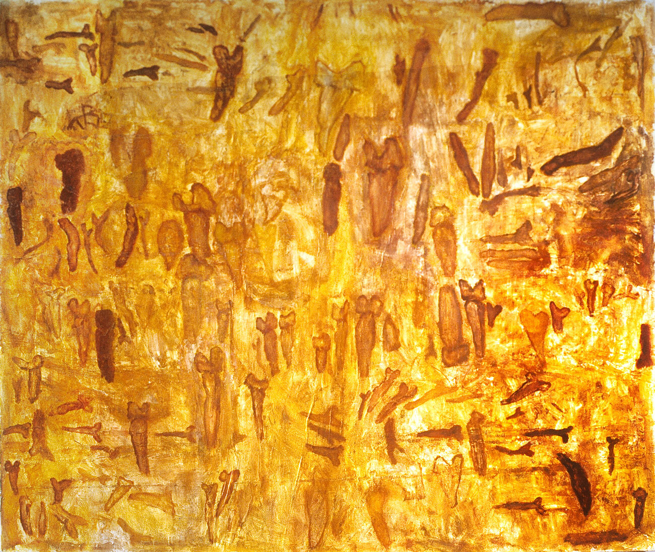   Listening to the Gamelan , 1985, acrylic, cast gesso and gauze on canvas, 6 x 7 feet 