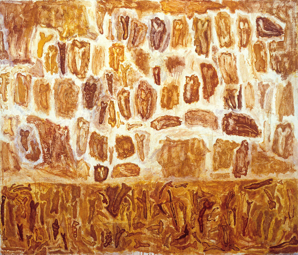   The Eternal Present,  1986, acrylic, cast gesso and gauze on canvas, 6 x 7 feet 
