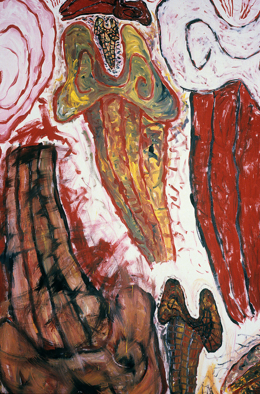   Columnic Personages  (detail), 1984, acrylic, gauze on canvas, 14 x 18 feet 