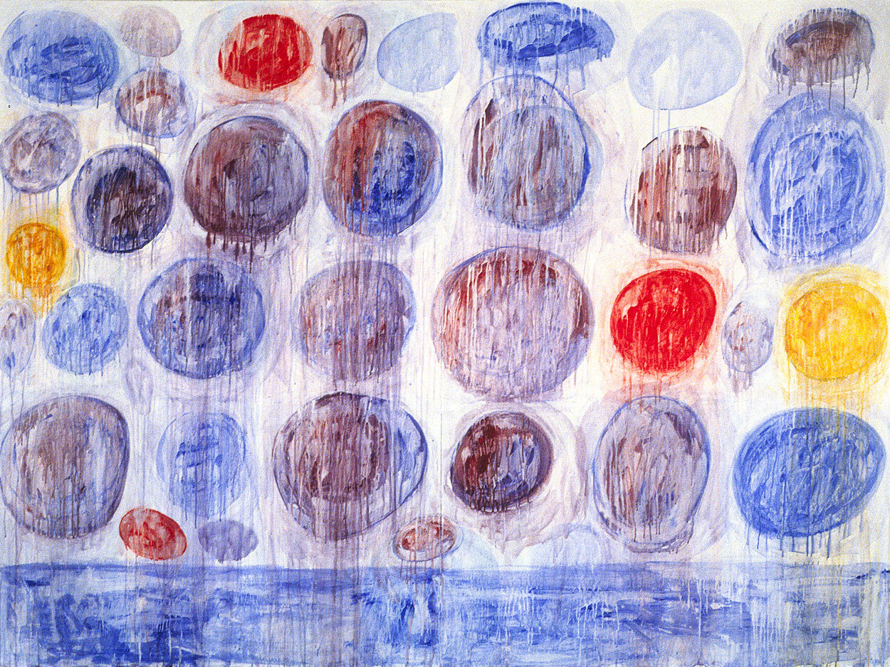   Blue Moons , 1990, acrylic and vellum on canvas, 72 x 96 inches 