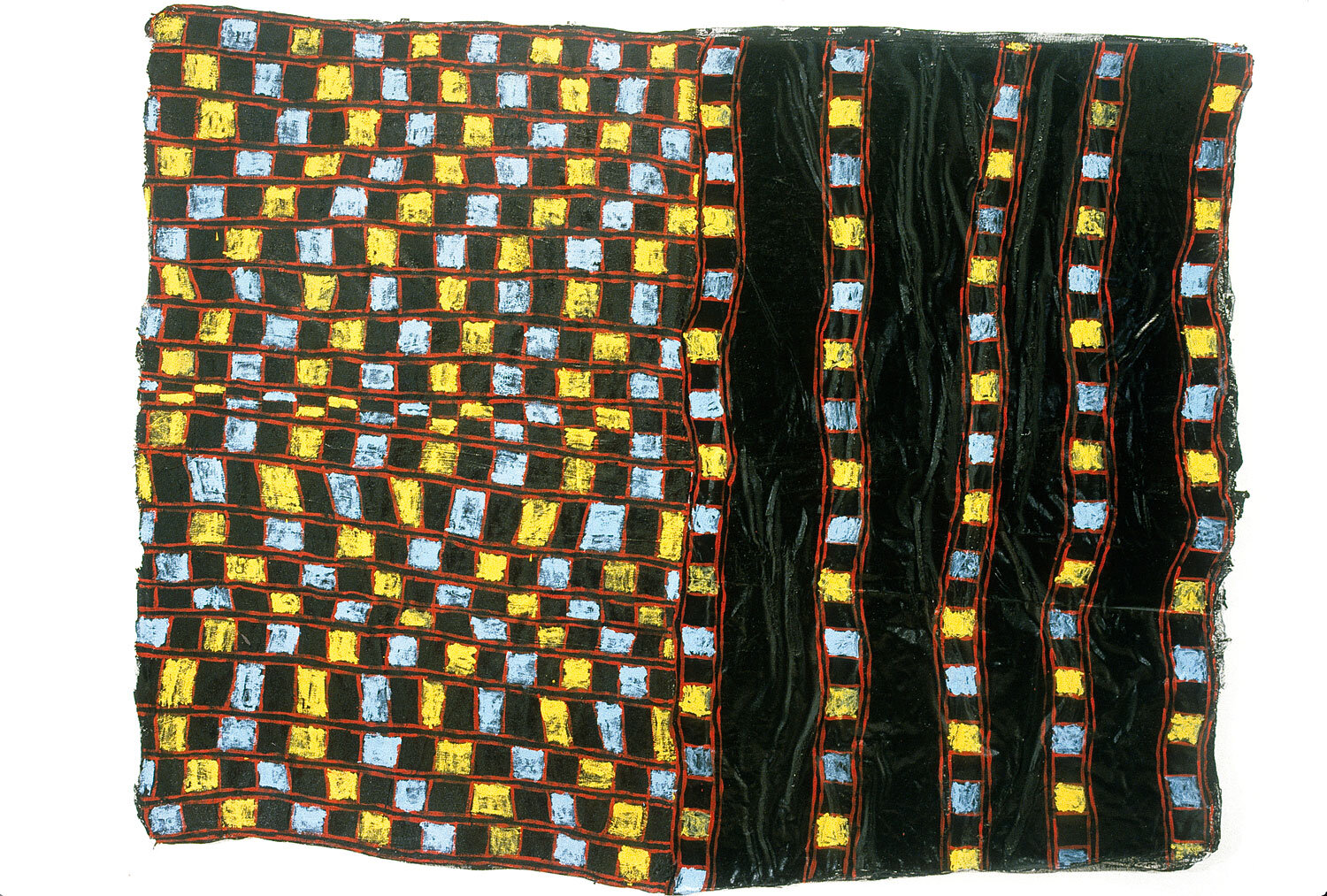   Checkered Madness , 1982, cheesecloth, latex enamel, gesso, 67 x 85 inches 