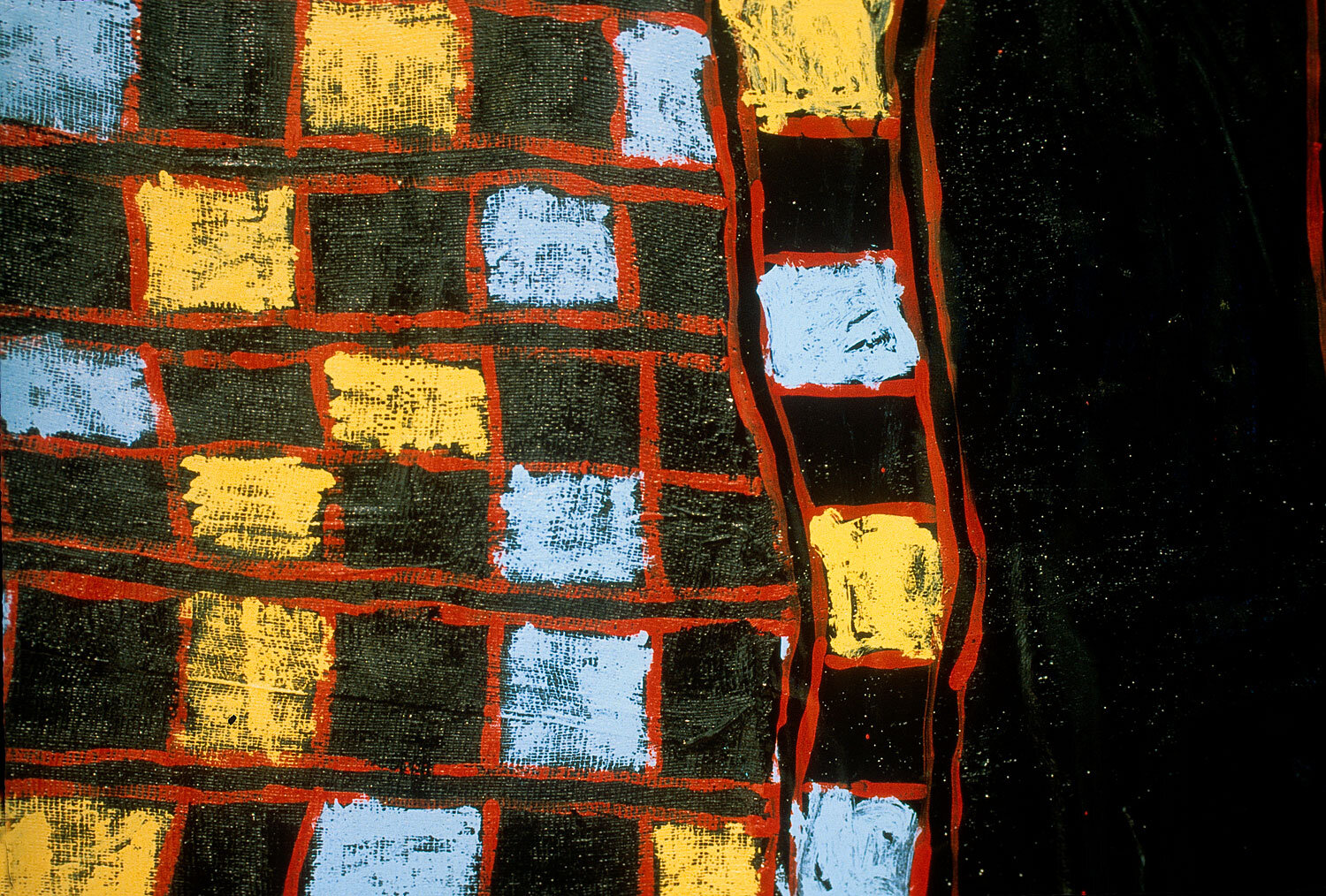   Checkered Madness  (detail), 1982, cheesecloth, latex enamel, gesso, 67 x 85 inches 
