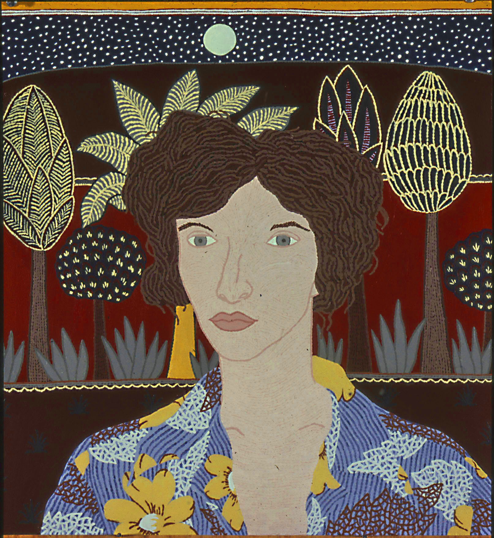   Self-Portrait , 1975, acrylic on watercolor board, 19 1/2 x 18 inches.  Collection Crocker Art Museum.  