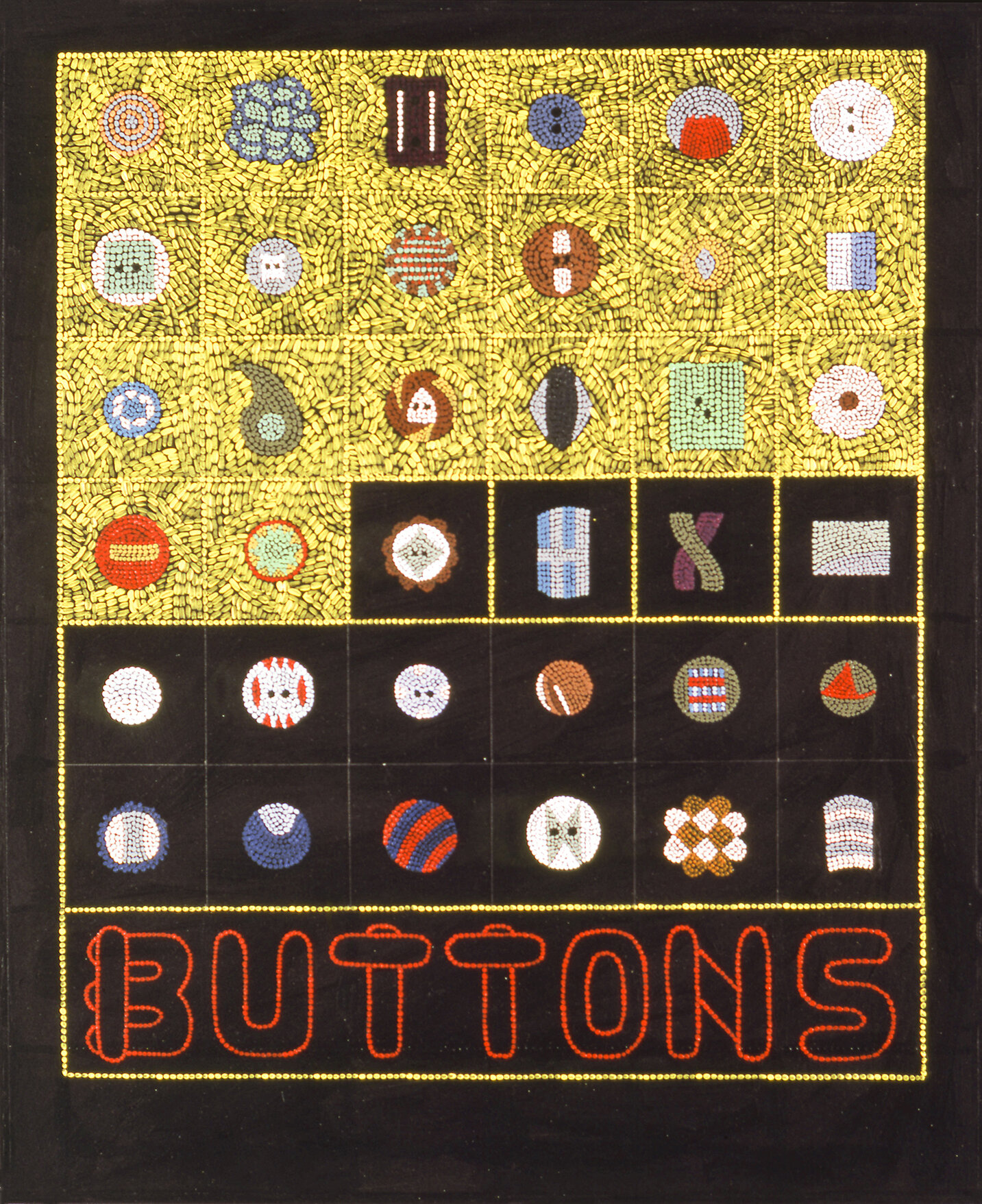   Buttons , 1973, acrylic, paper, 14 x 17 inches. Private Collection, Seattle 
