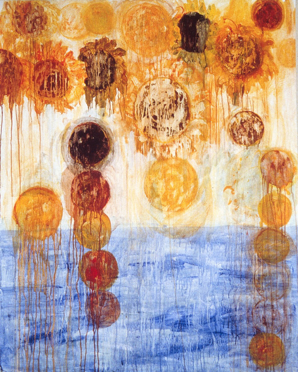   Flowers and Spheres Over the Sea , 1990, acrylic on vellum, on canvas, 60 x 48 inches 