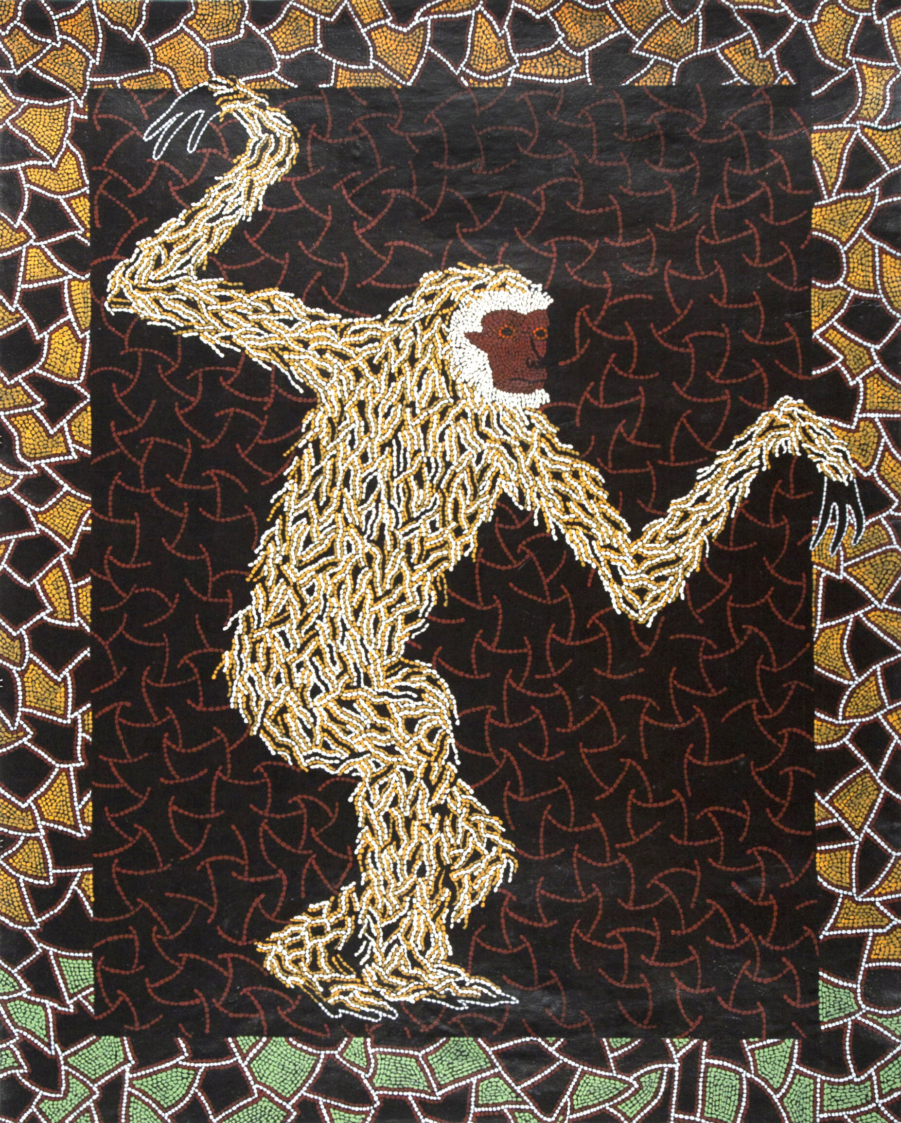   Gibbon , 1973, acrylic, neoprene, rubber latex, on canvas, 75 3/4  x 60 inches   