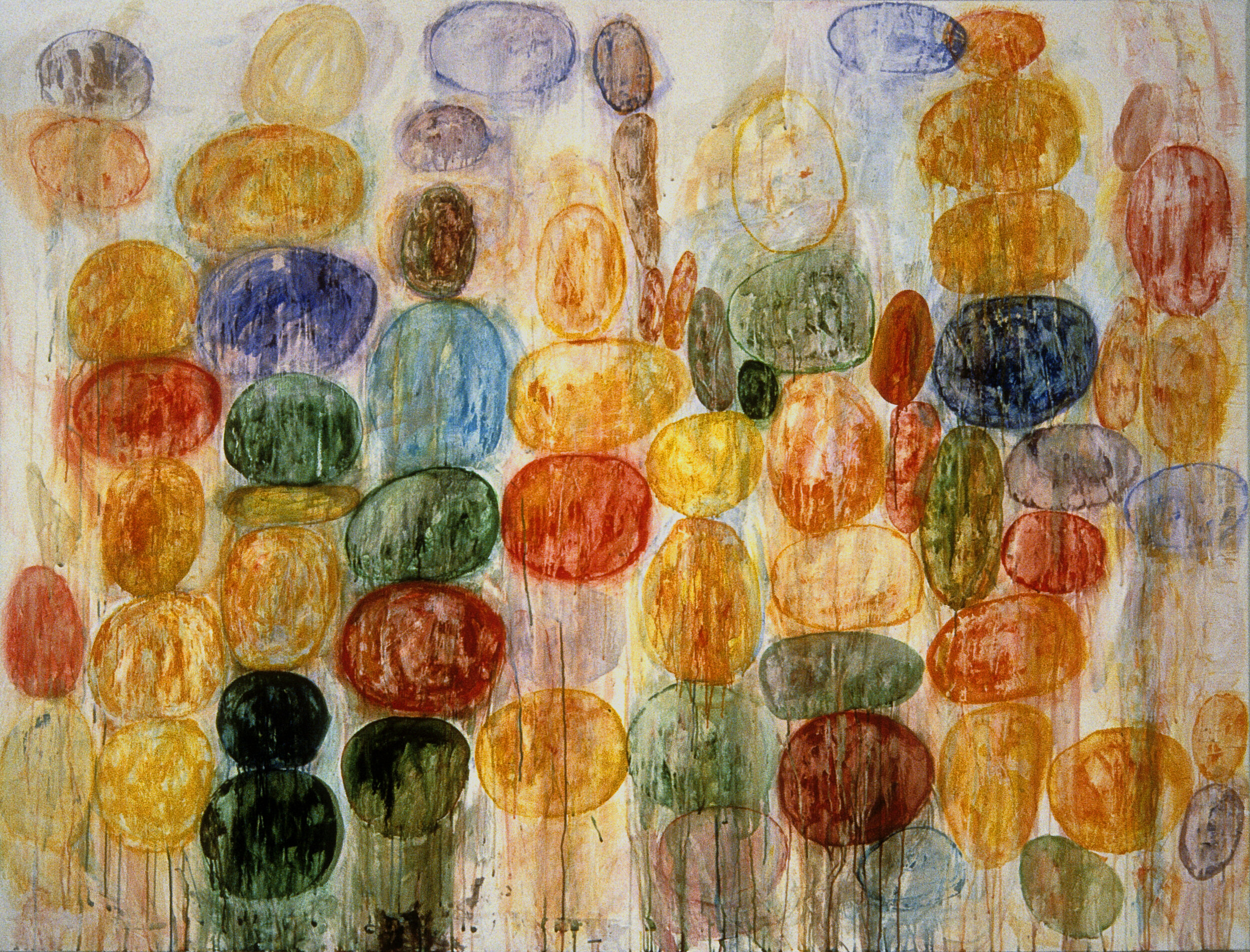   Stacked Stones , 1989, acrylic, rag vellum on canvas, 63 x 64 inches   