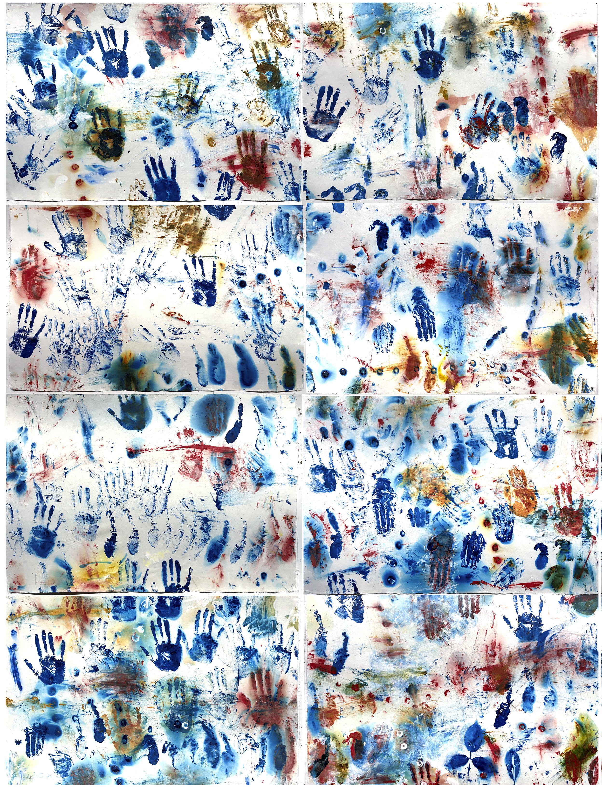   For Tibet and My Aunt Jean , 1998, acrylic on Japanese paper, 96 × 72 inches; 8 panels (24 x 36 inches each).     