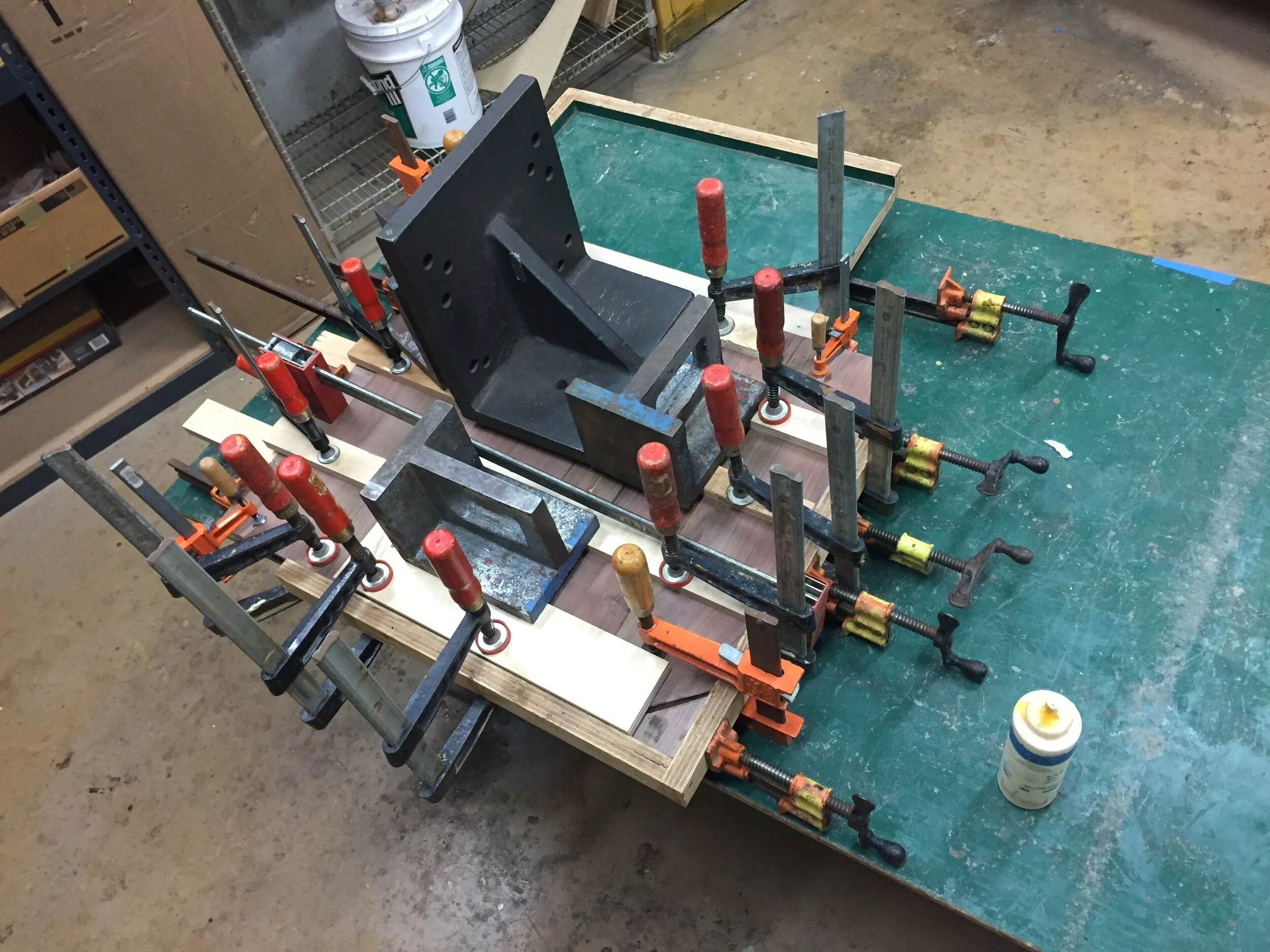 Glueing process of making my walnut “plywood”  (top view)