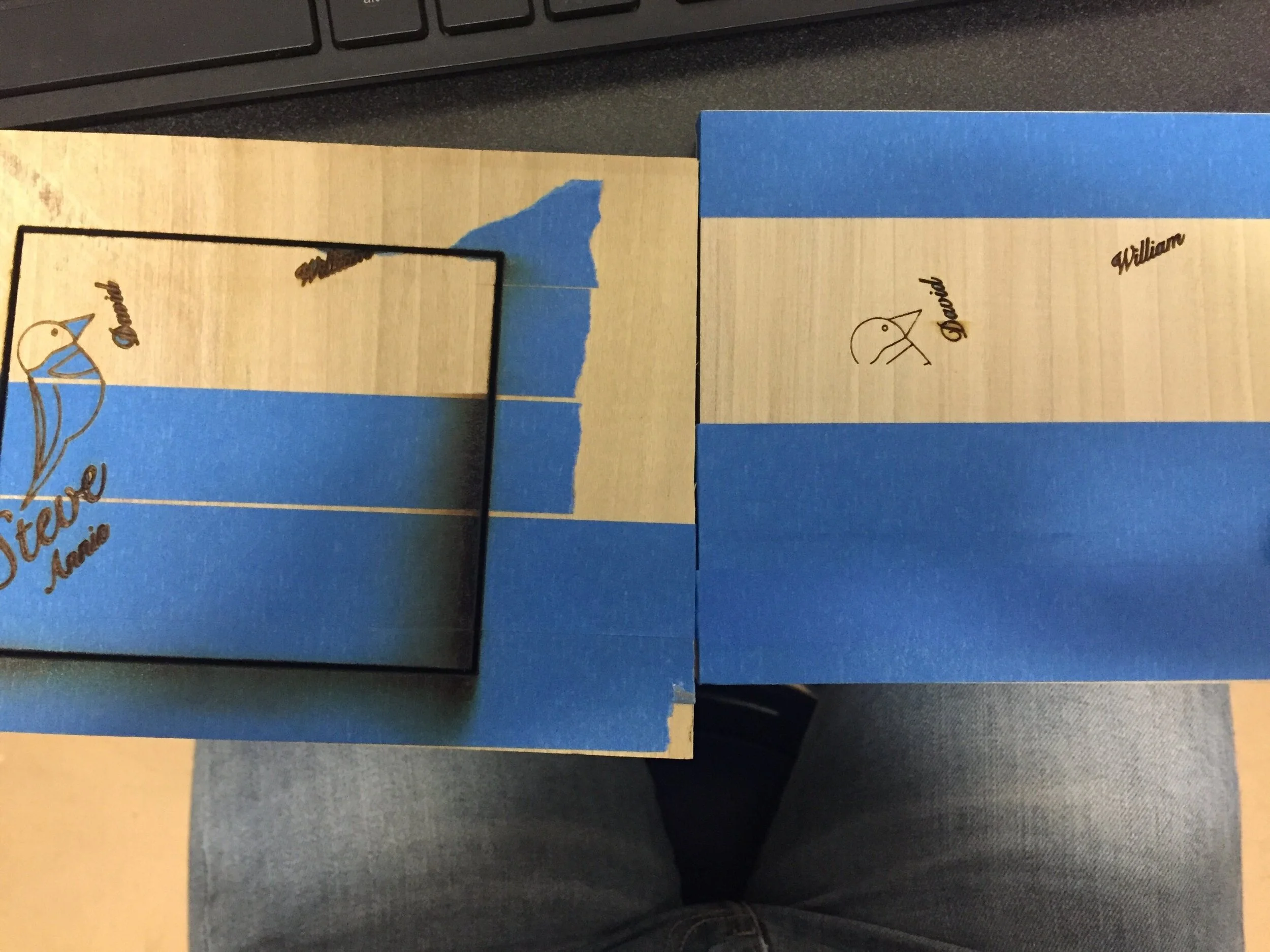 Two different laser cutter speeds—left slower and right faster