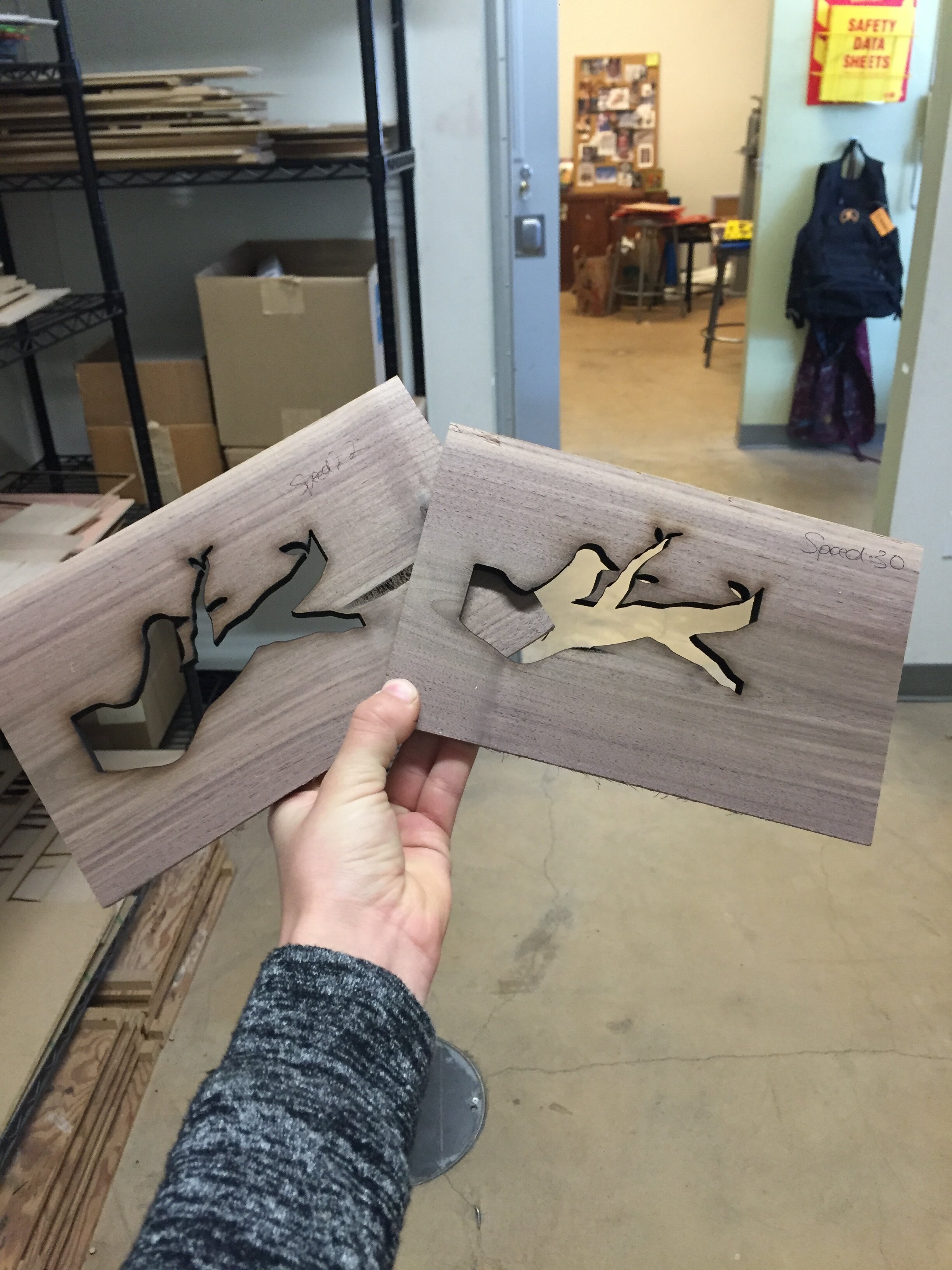 Two different laser cutter speeds—left slower and right faster